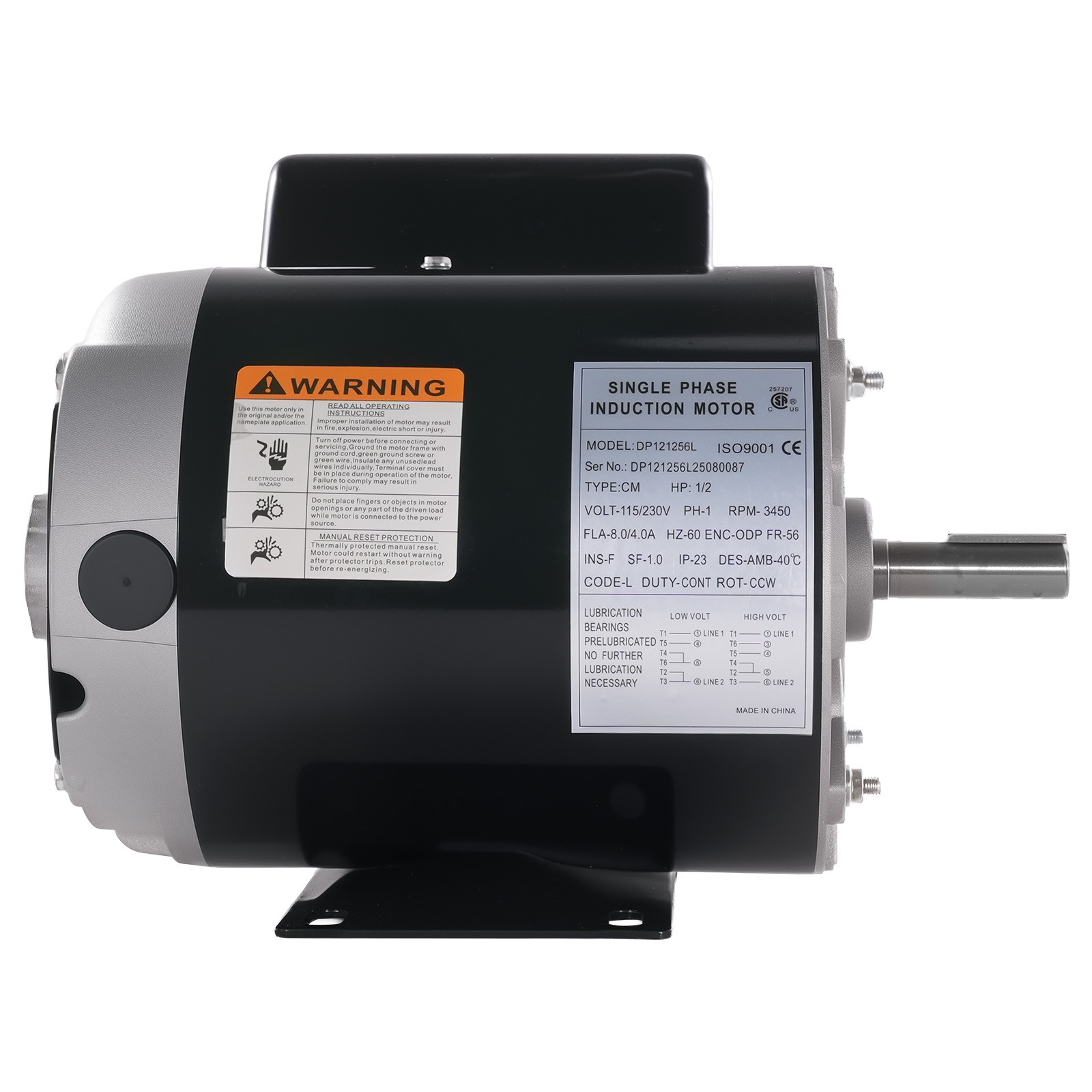 1/2HP Electric Motor, AC Motor, 3450RPM Farm Duty Single Phase Motor 56 Frame