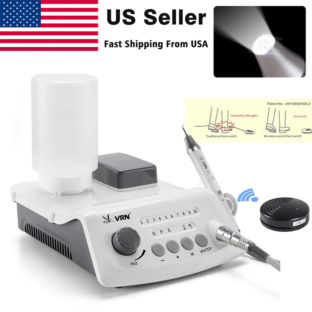 Dental Ultrasonic Piezo Scaler With LED Handpiece VRN Auto Water Supply UPS