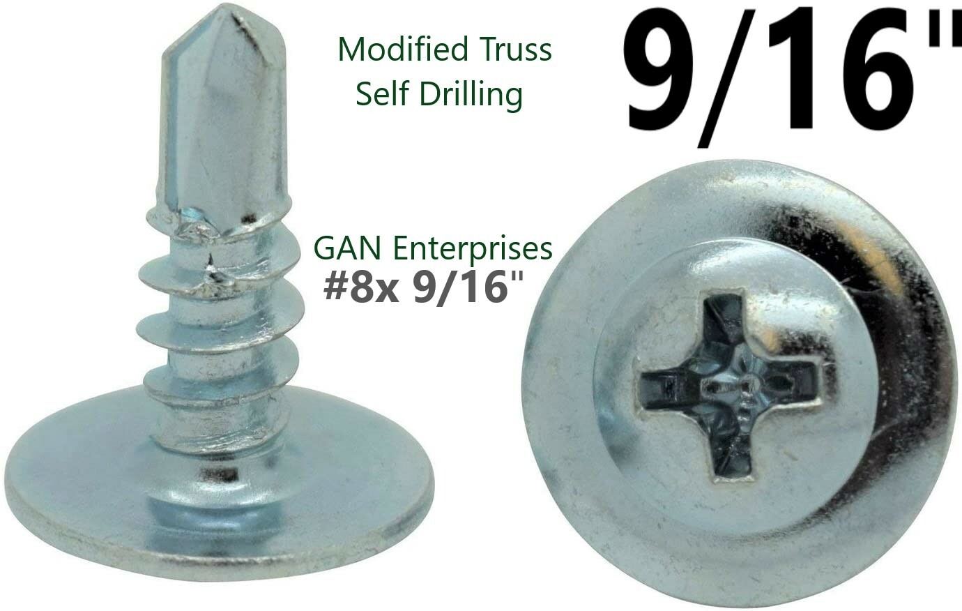 Modified Truss Head #8 x 1/2″ to 3″ Phillips Self Drilling Screws, Zinc