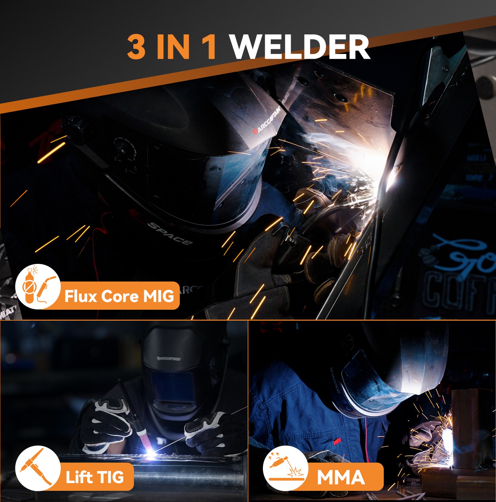 ARCCAPTAIN 3 in 1 MIG Welder 130Amp Flux Core Mig/Lift TIG/MMA Gasless Digital?