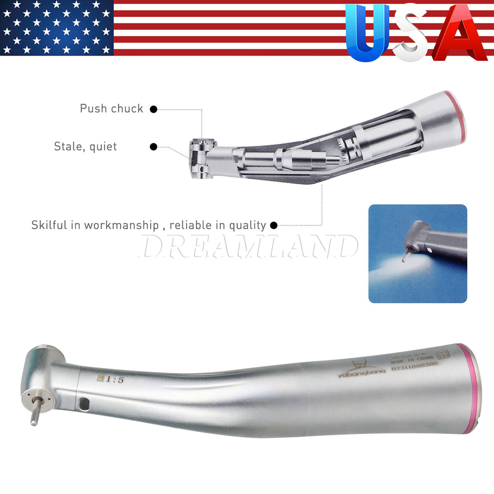 Dental Internal water spray 1:5 LED Optic Fiber Contra Angle Handpiece fit NSK R