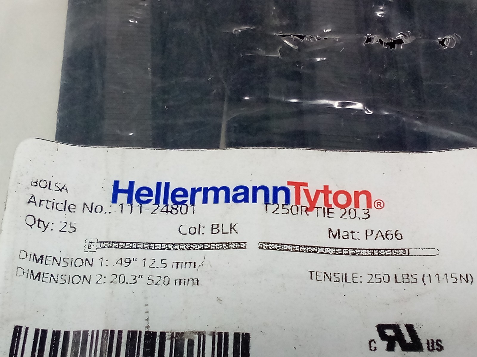 HellermannTyton Heavy Duty Cable Tie (T250R0X2) 20.0″ 520 mm – Qty 25 – Black
