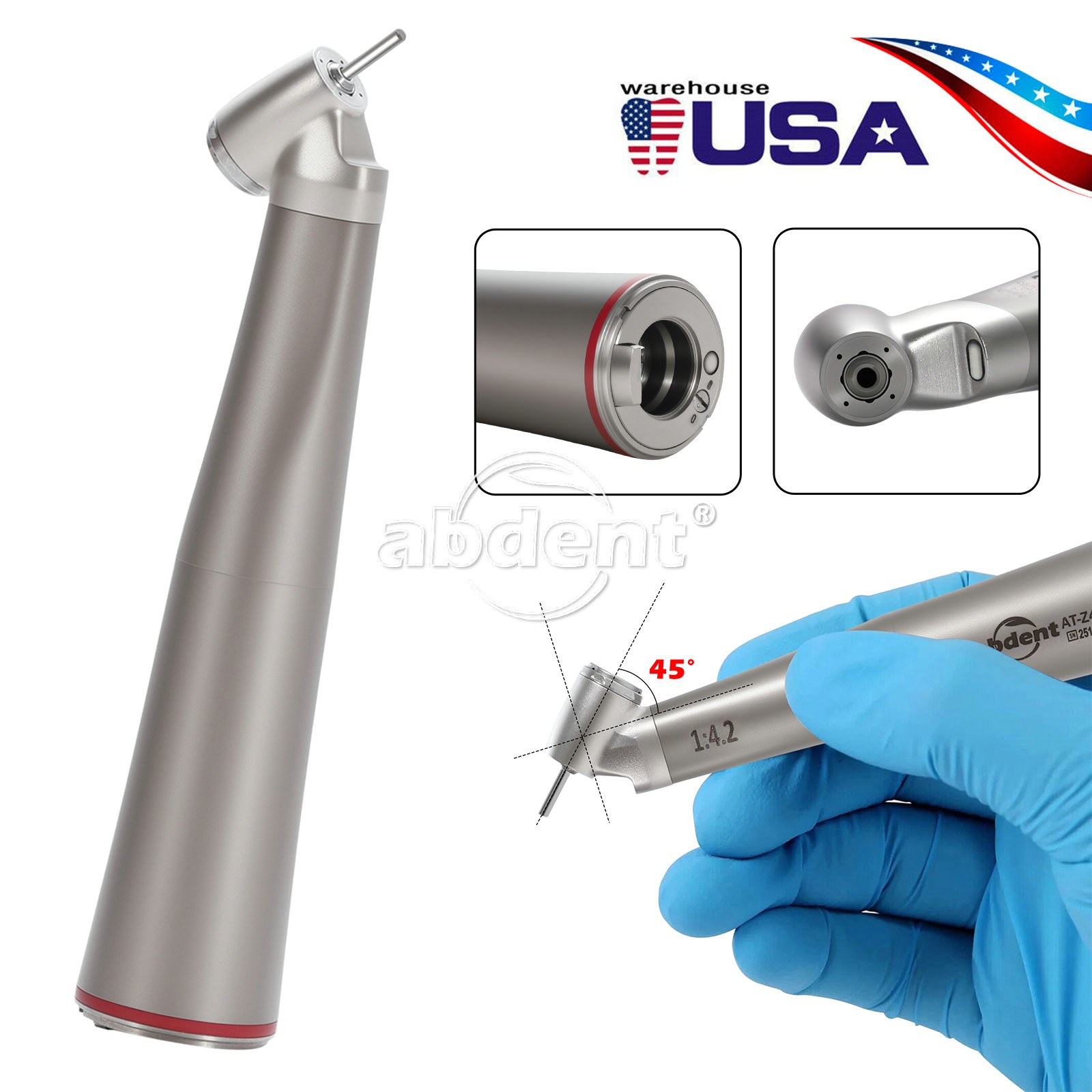 45° Electric Contra Angle LED Optic 1:4.2 Handpiece Quattro Spray abdent