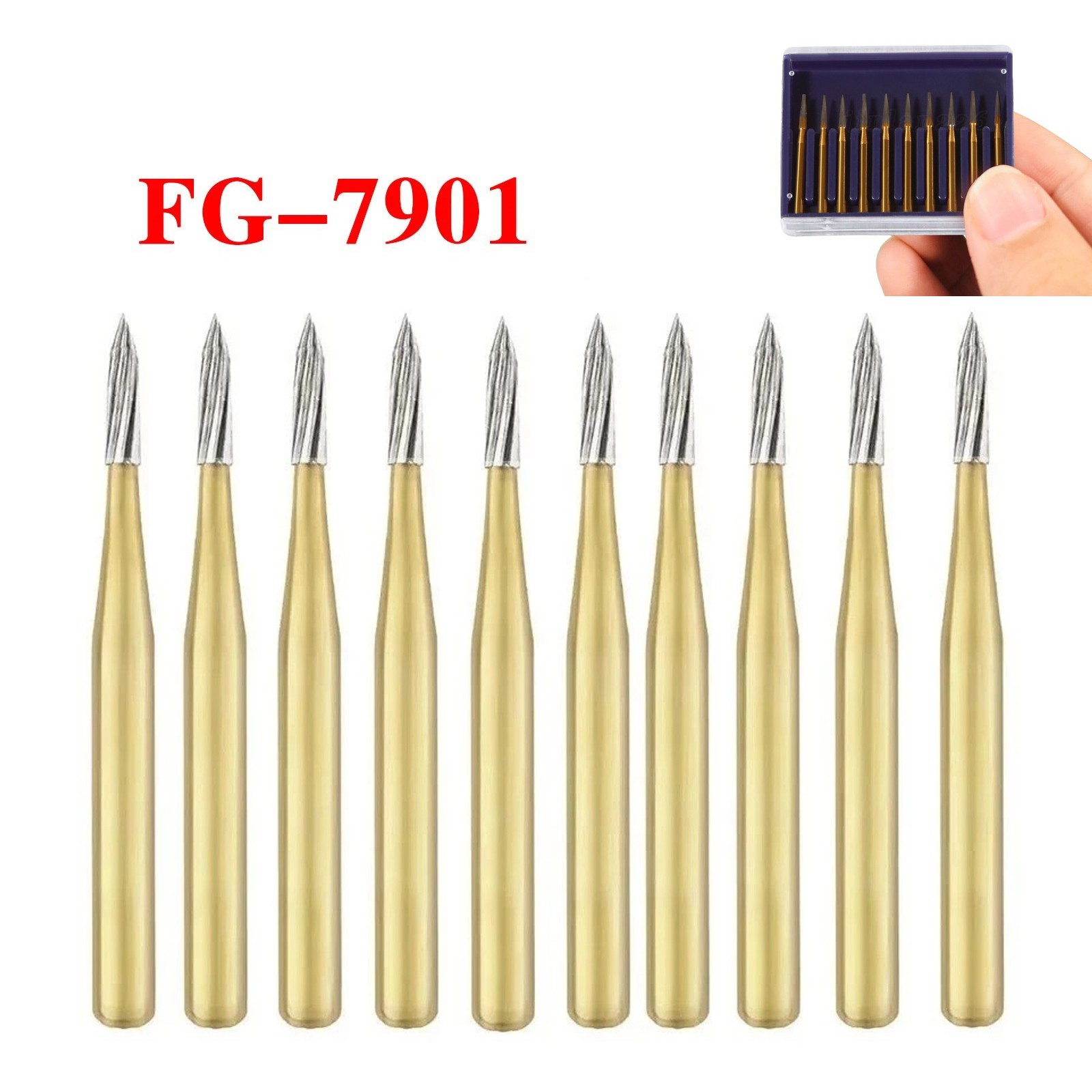 Gold Dental Burs Trimming & Finishing Tungsten Carbide FG 7901/7902/7406/7408