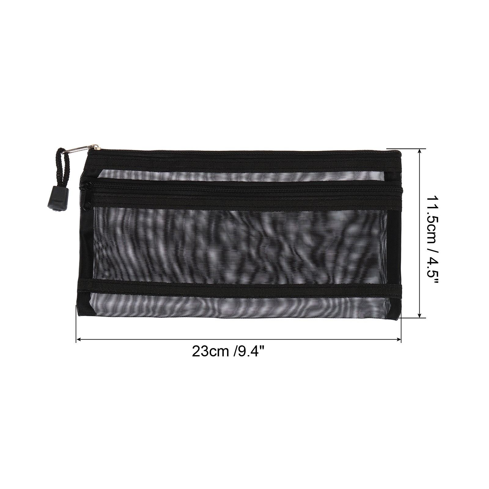 6Pcs Mesh Zipper Bags, B6 Travel Cases Nylon Makeup Pouches, Black