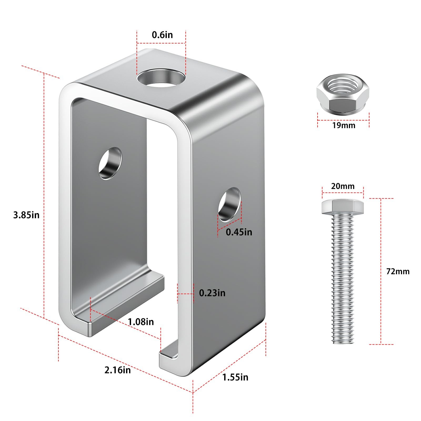 Channel Trolley Track Hanger Bracket Fits UNISTRUT HeavyDuty 15/8 In 4 PCS