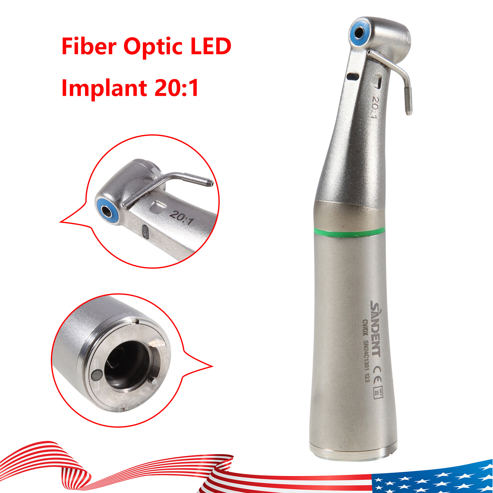 SANDENT Dental Surgical Implant 20:1 LED Fiber Optic Contra Angle Handpiece NSK