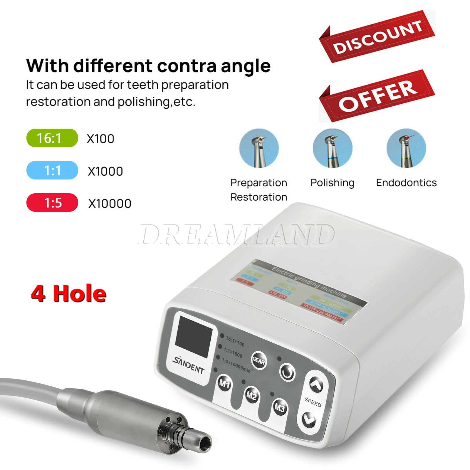 SANDENT Dental Electric Micro Motor Brushless /1:5 LED Contra Angle YBB