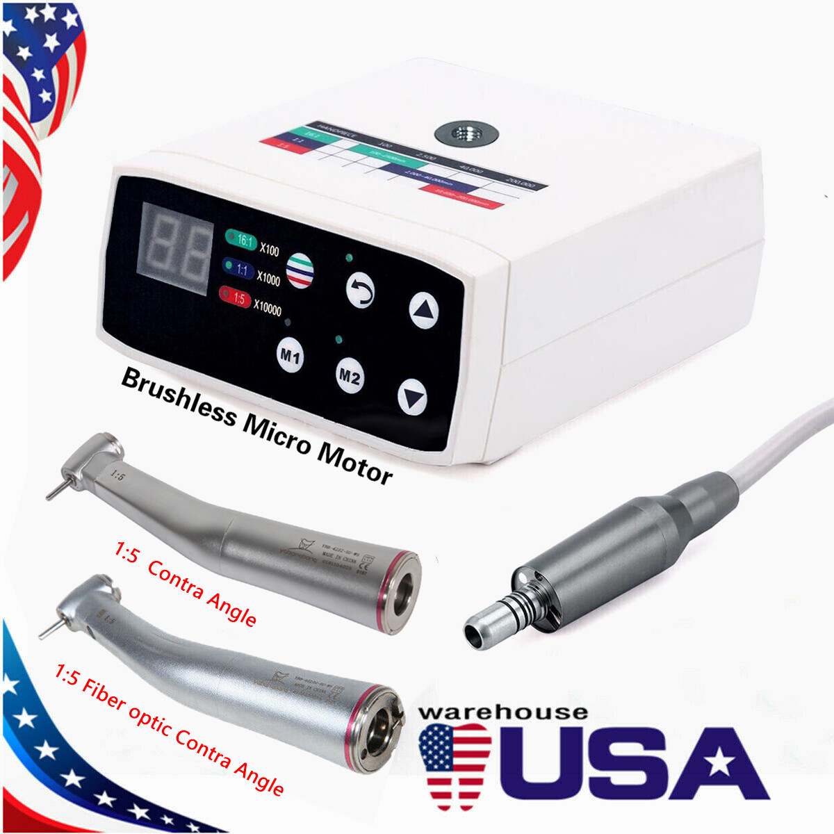 NSK Style Dental Brushless LED Electric Micro Motor 1:1 1:5 1:4.2 Handpiece USA