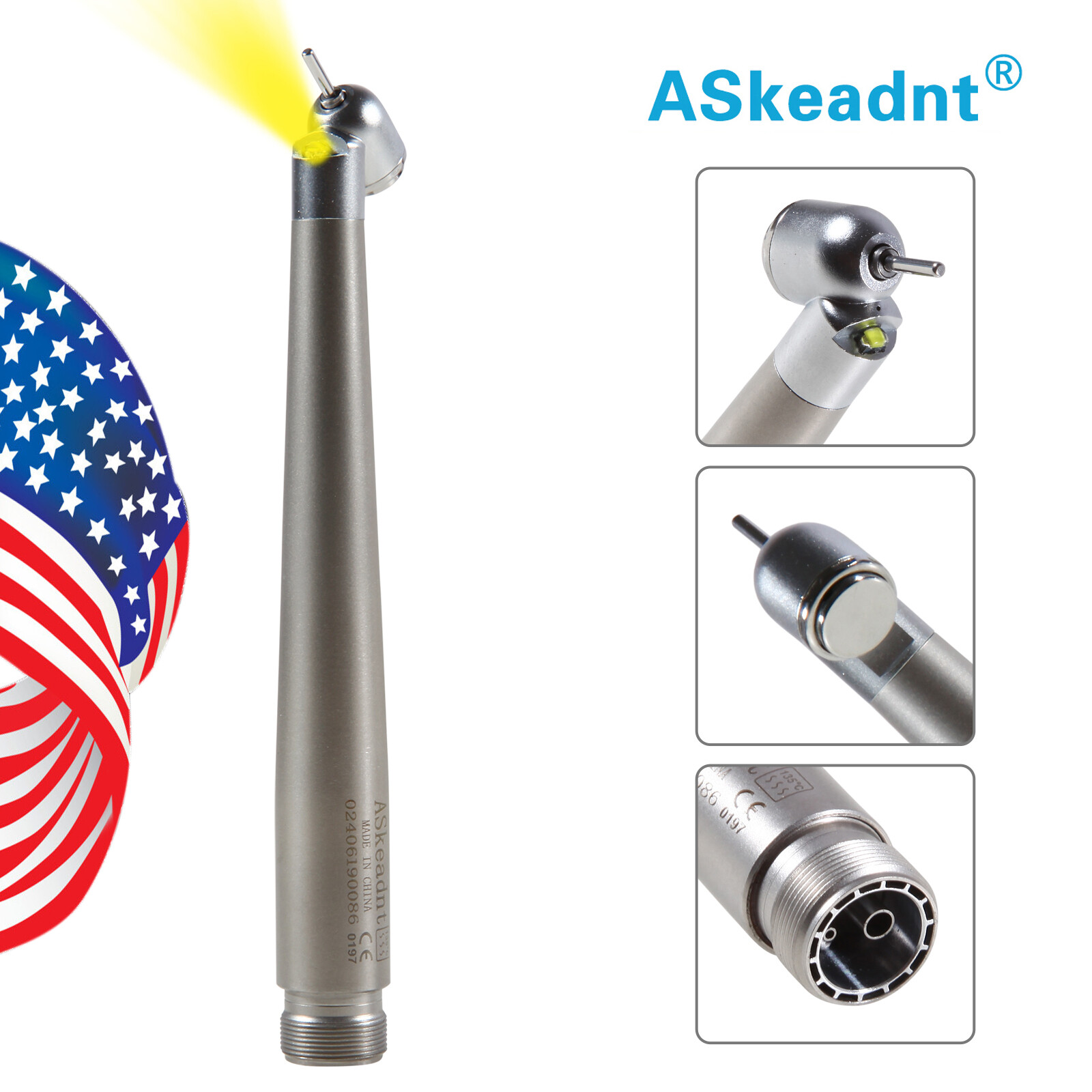 45 Degree Dental LED E-generator 45° Angle High Speed Handpiece 2 Hole ASkeadnt