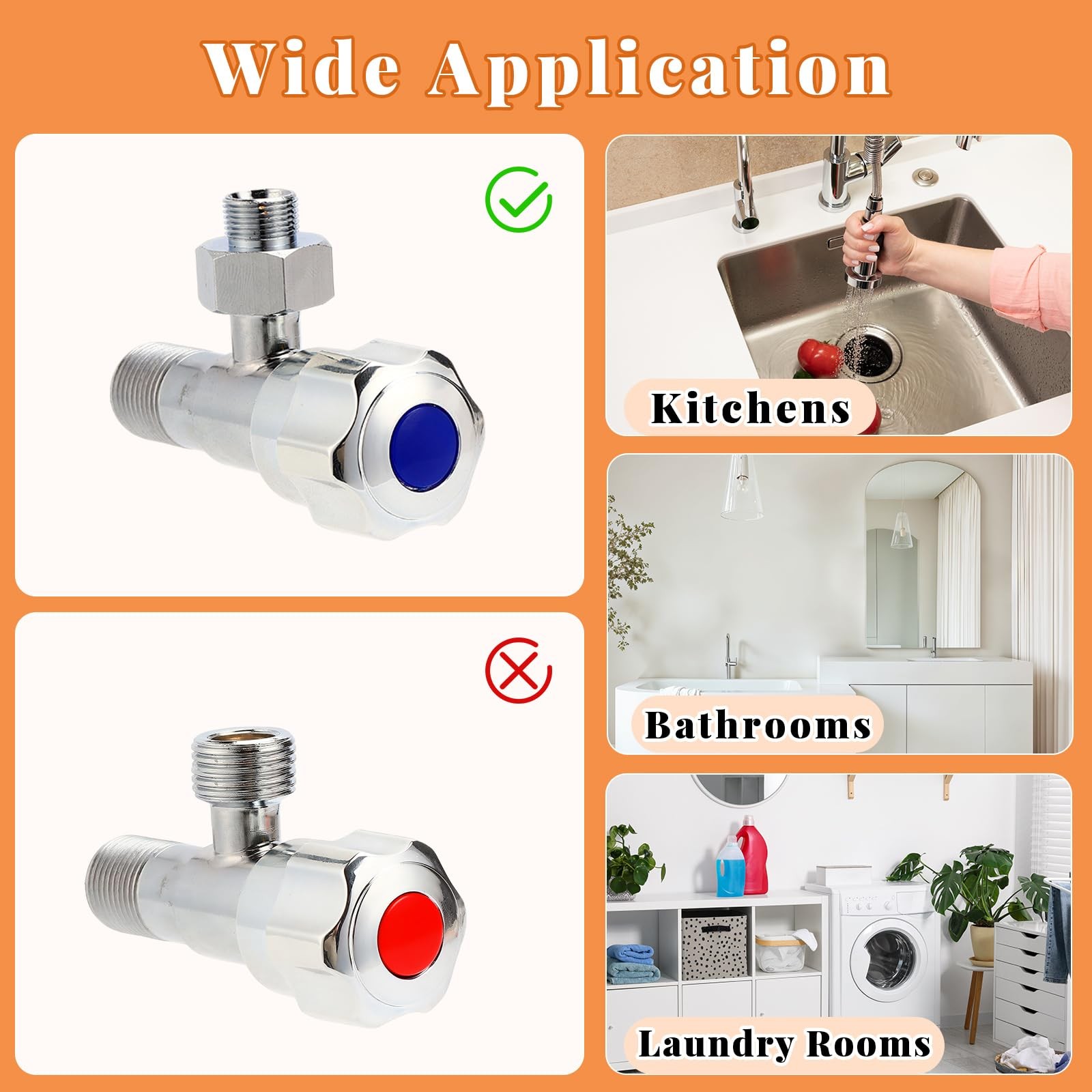 Water Line Adapter, 4 Pcs 1/2″ Female to 3/8″ Male Brass x 1/2″, Silver