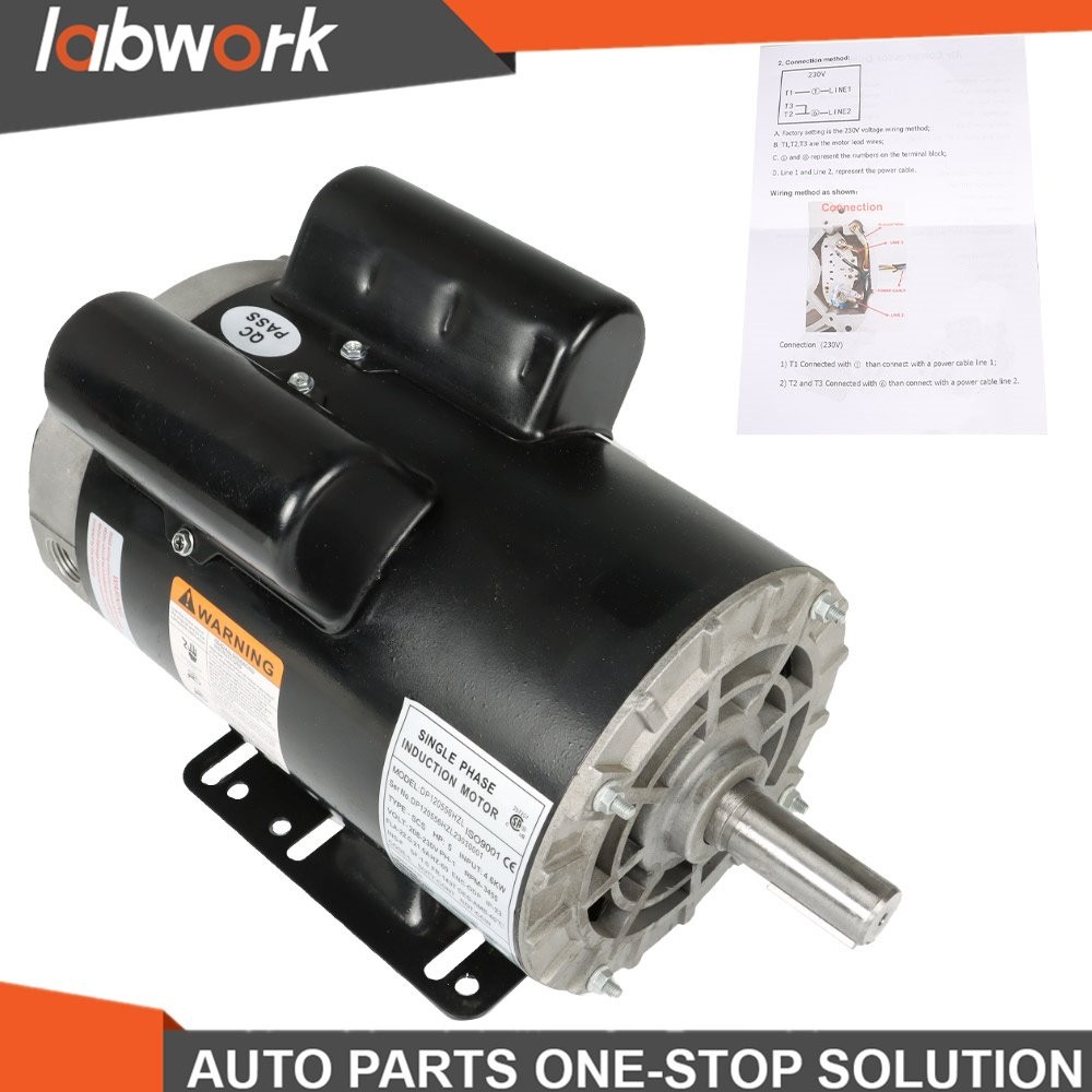 Labwork 5HP Compressor Duty Electric Motor 230V 1 Phase 3450RPM 56HZ/143T 7/8″