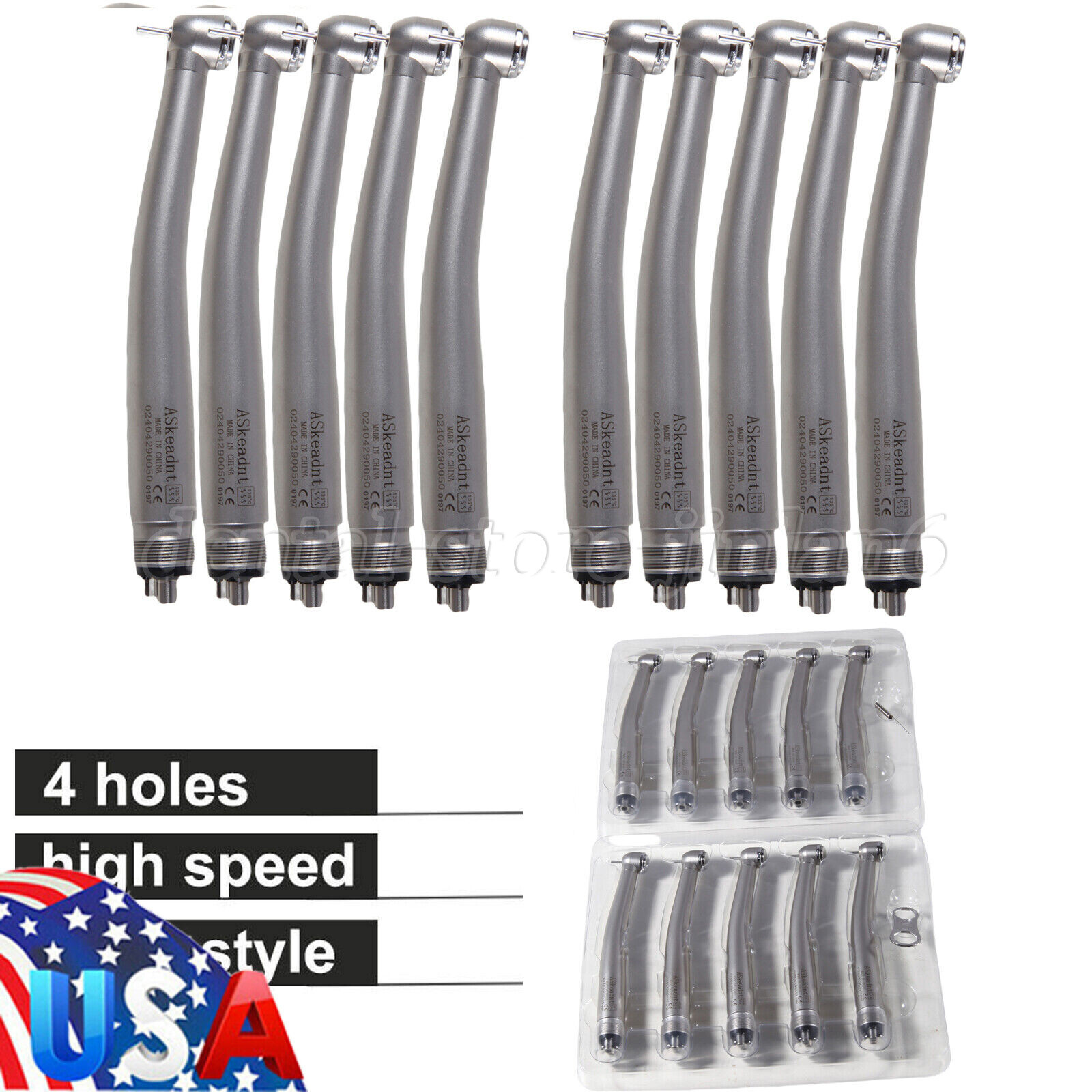 4 Hole Dental High Speed Handpiece Large Head Single Water Spray Air Turbine 10