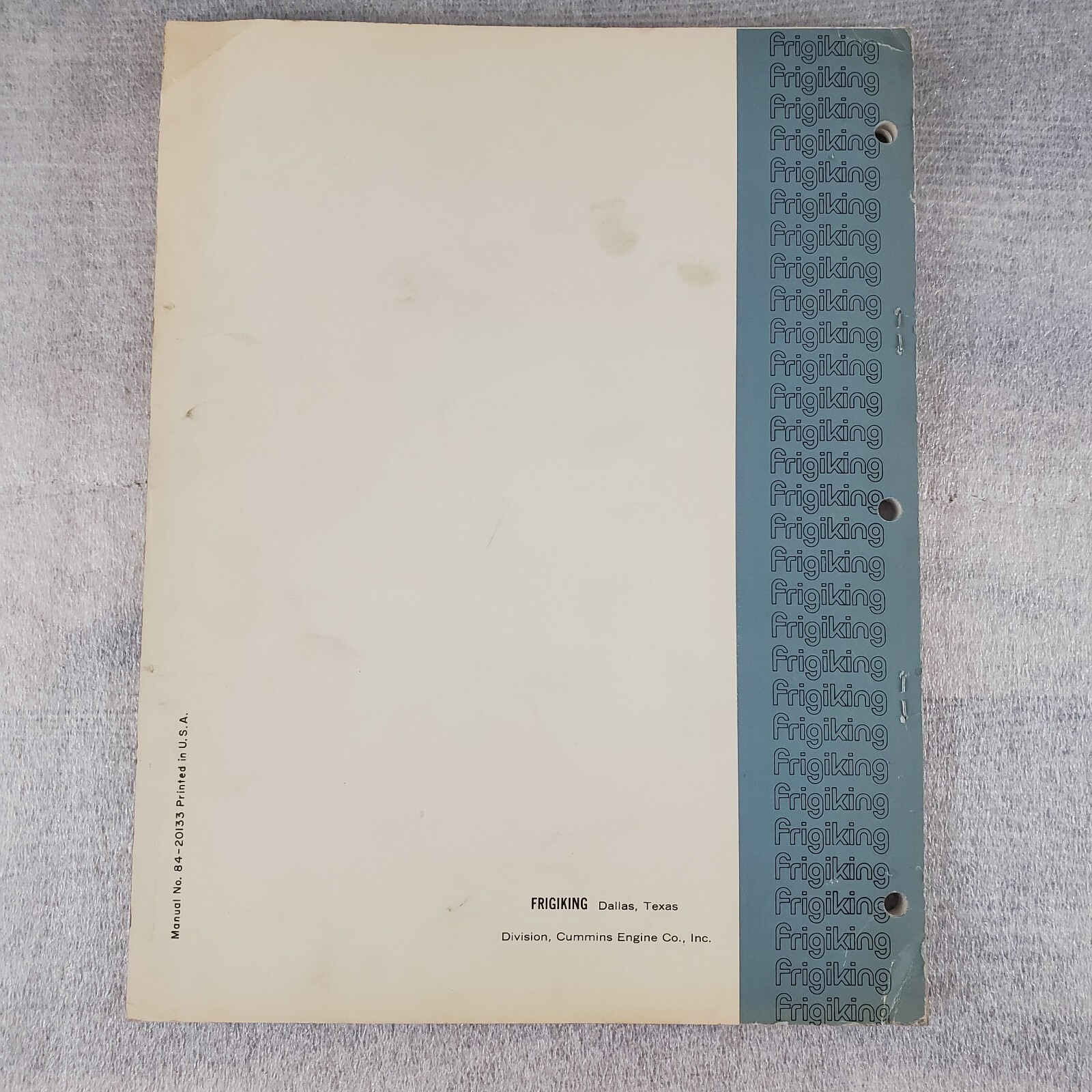 1967 Frigiking TR-560 TR-850 Diesel Parts Manual 95 pages Illustrated