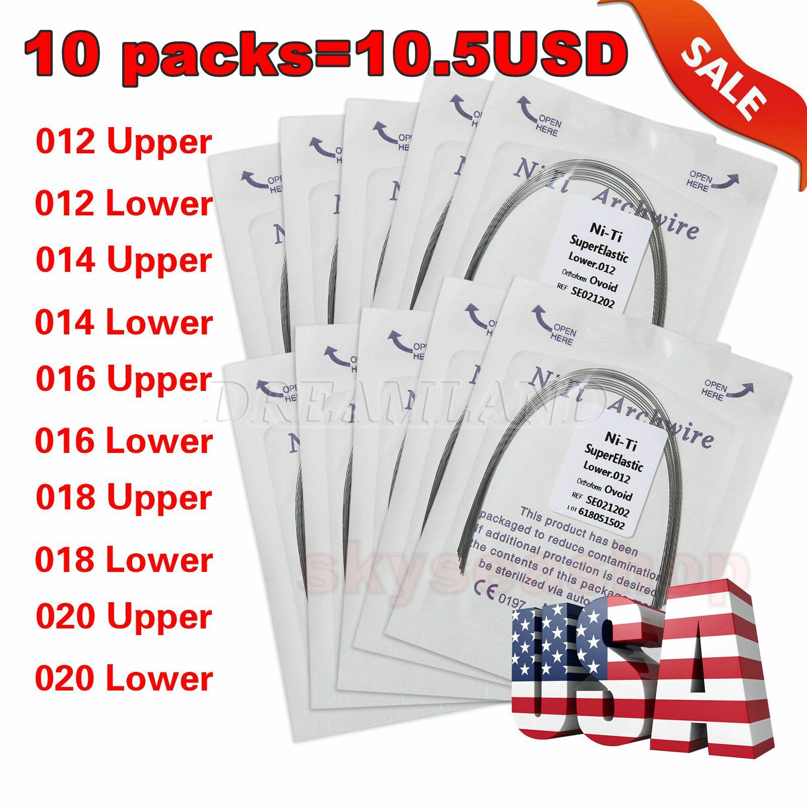 100pcs 10packs Dental Orthodontic Super Elastic Niti Arch Wire Round Ovoid Form