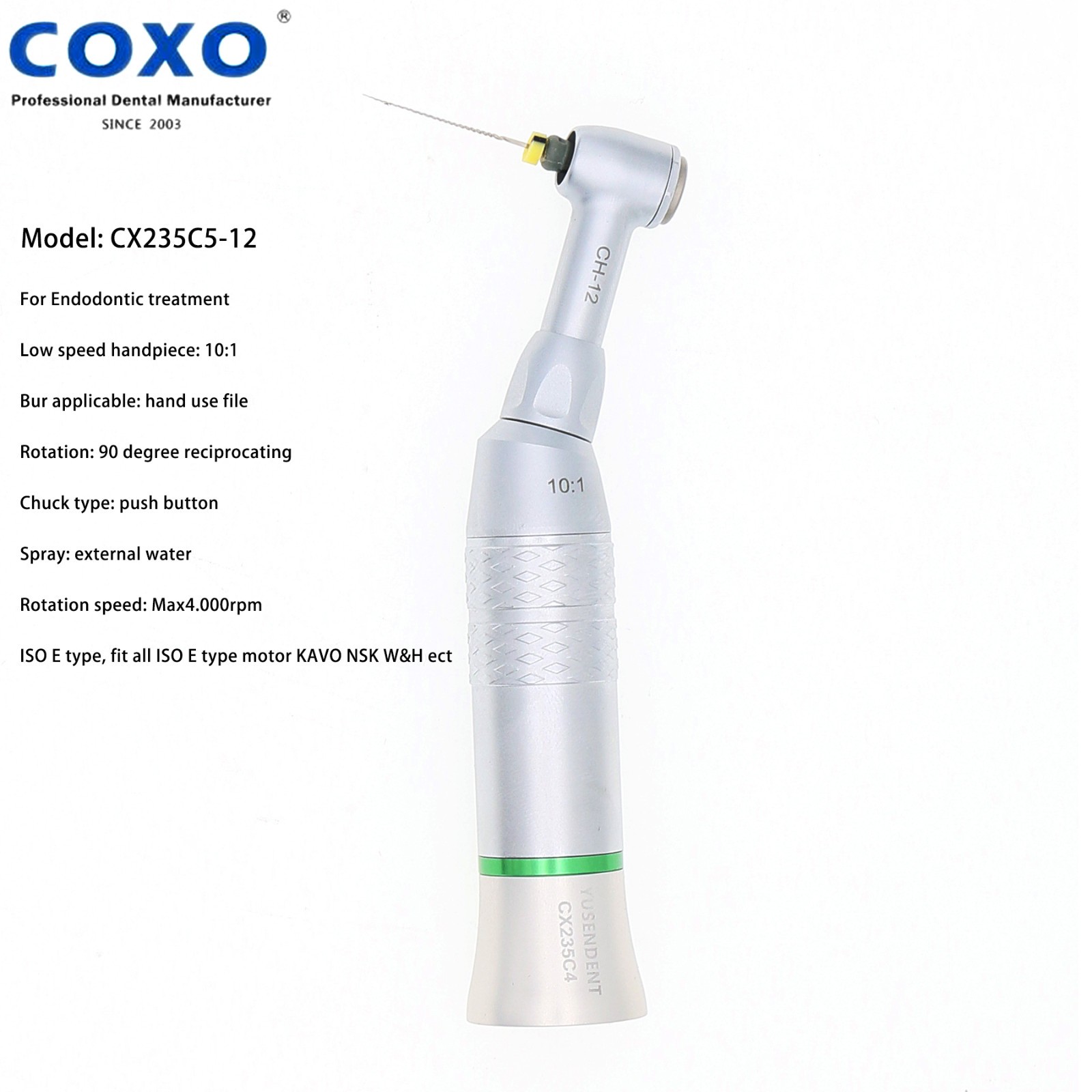 COXO Dental Endo Reciprocating Handpiece 10:1 Contra Angle Endodontic 90° M4 NSK