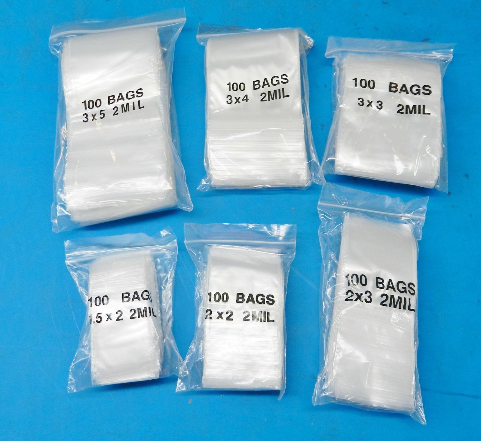 600 Zip Seal Lock Bags Clear 2mil 6 Assorted Baggies 1.5×2 2×2 2×3 3×3 3×4 3×5