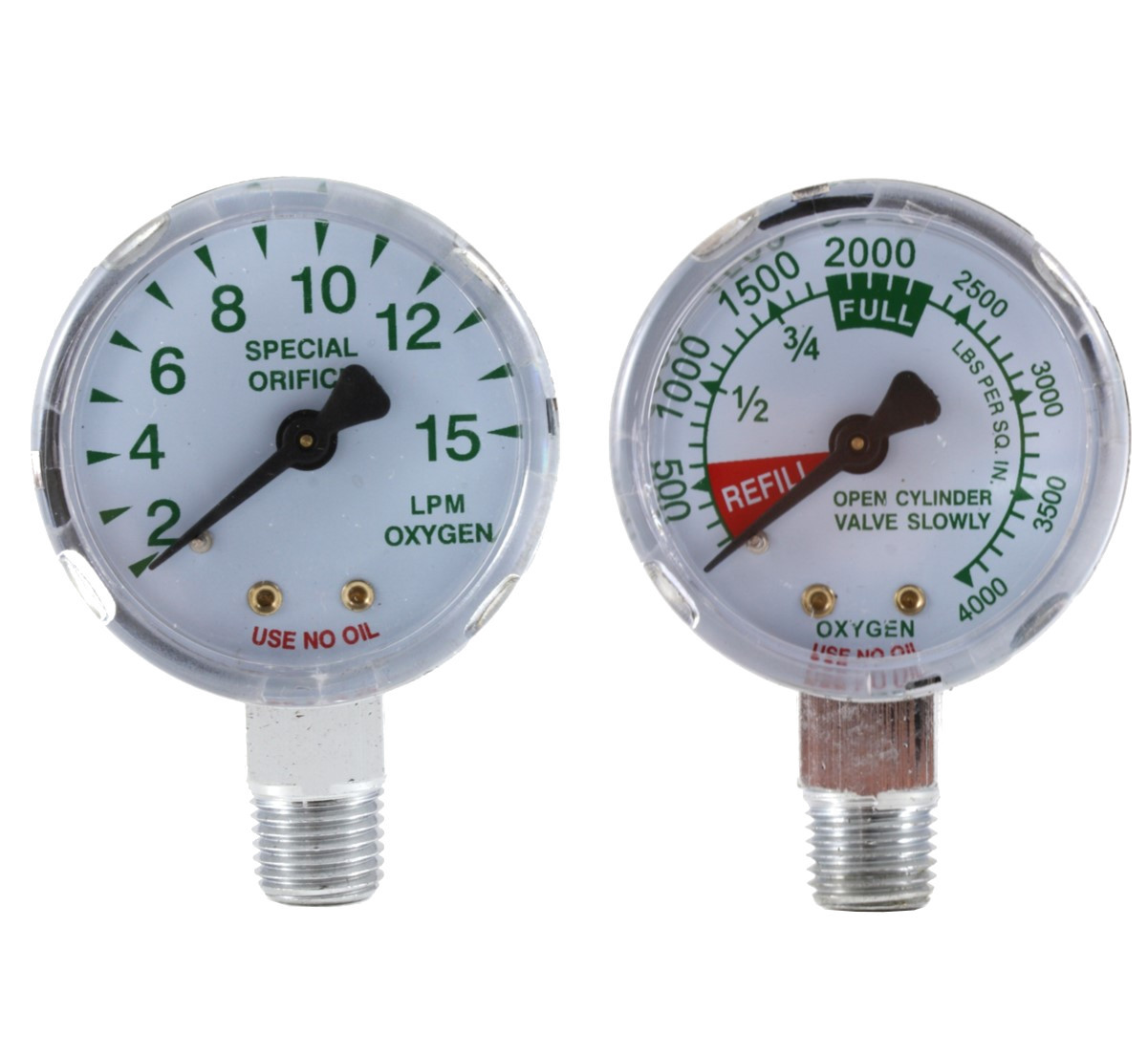 0-4000 psi and 0-15 LPM Gauges for Oxygen Regulator – 2 inches (PAIR)