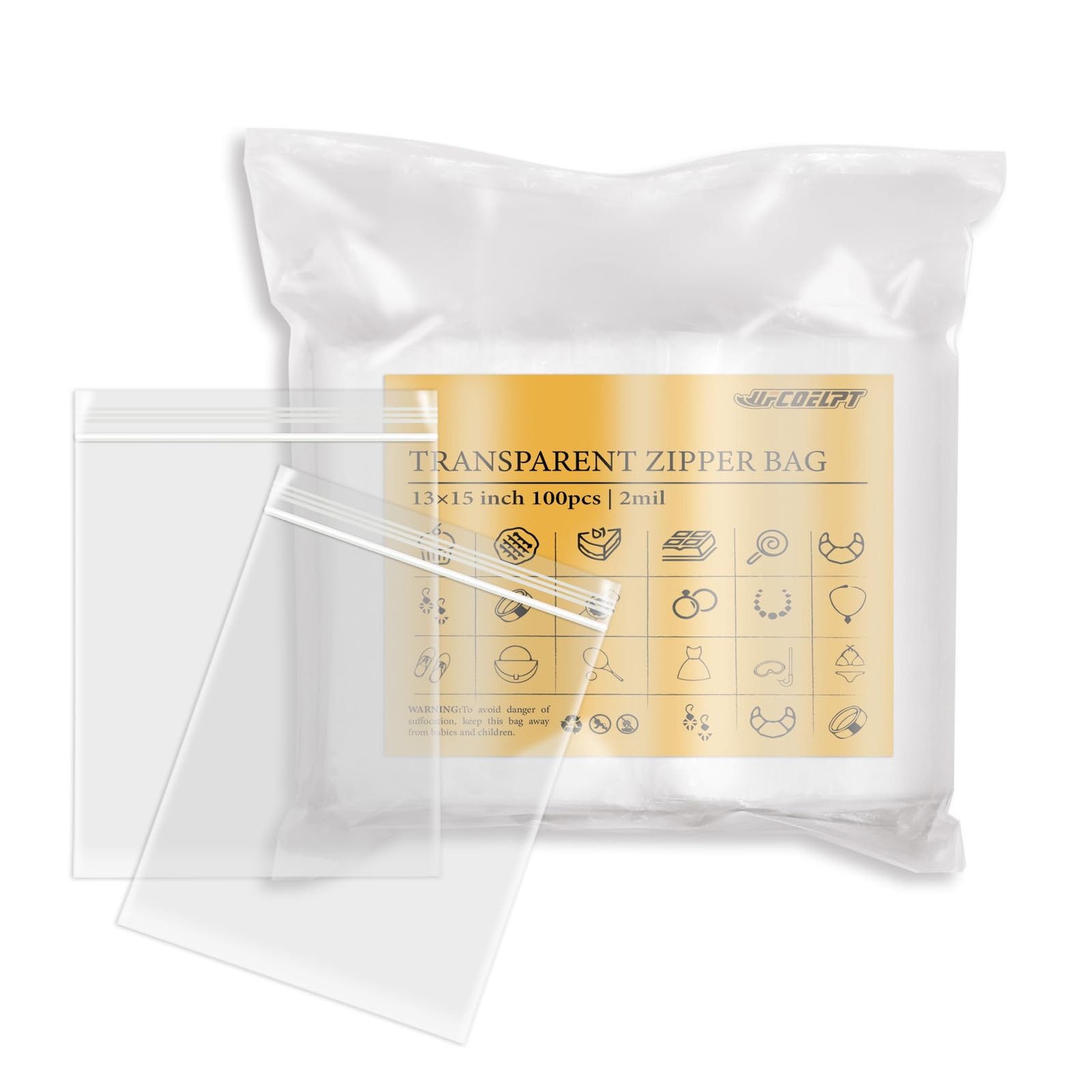 100 Count 2 Gallon Zip Storage Bags 13Ã—15 Reclosable Food Grade 2mil Plasti