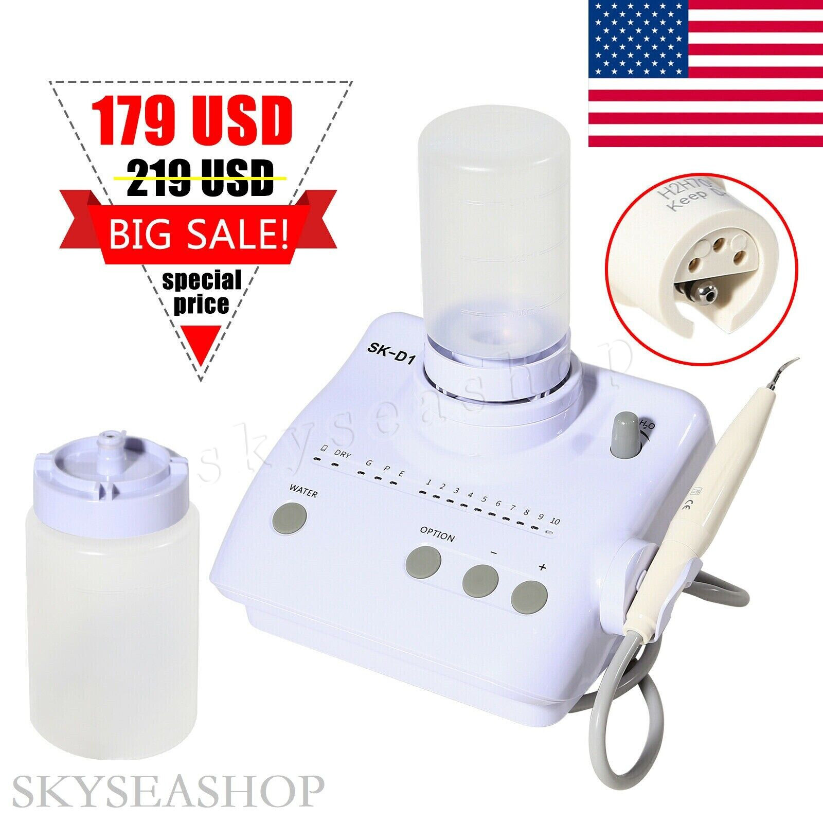 DENTAL Piezo Ultrasonic Scaler SK-D1 + 2*Water Bottles + 5*Tips fit DTE SATELEC