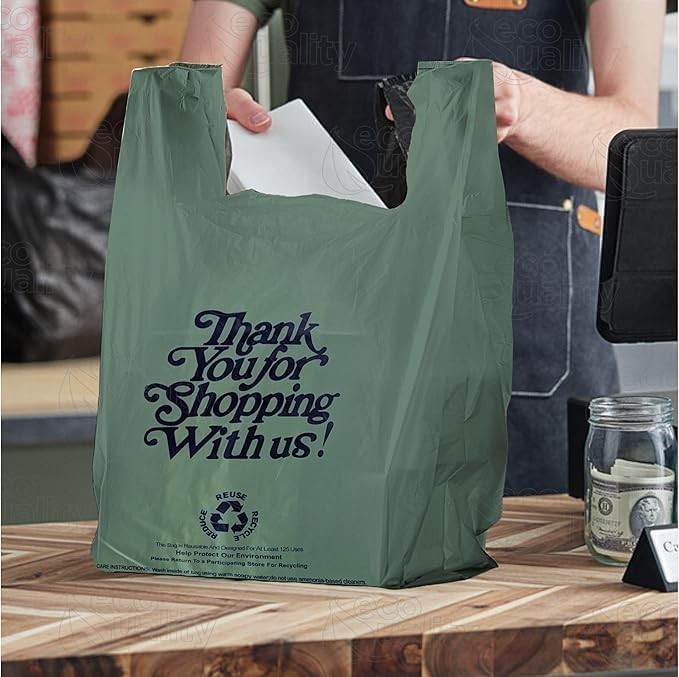 12×6.5×22 Inches Green Plastic Shopping Bags for Grocery Takeout Retail 160 Pcs
