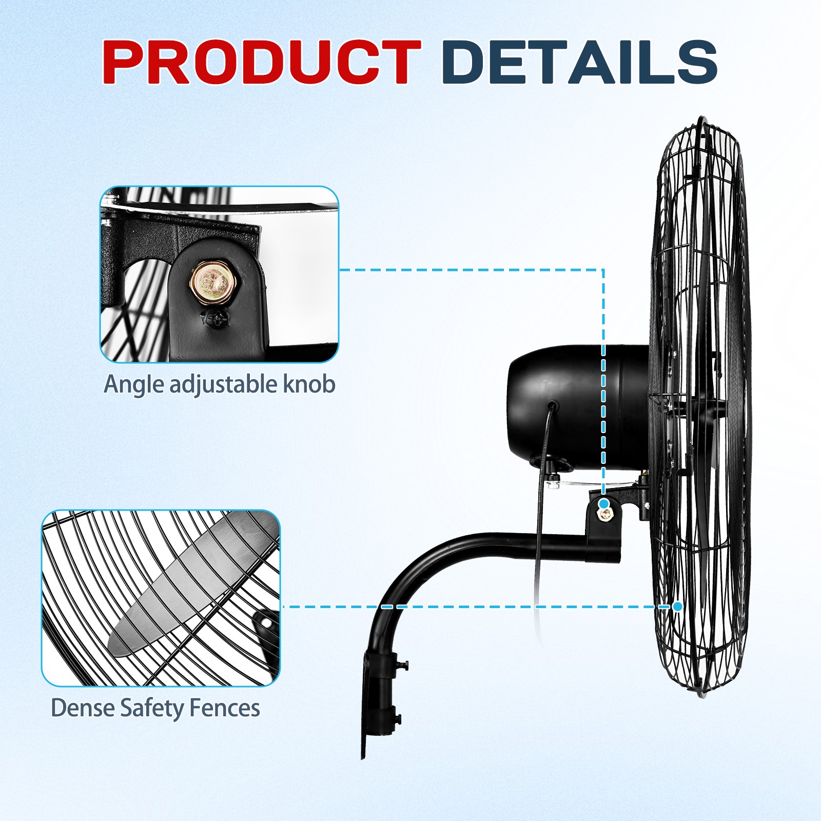 30″ Oscillating Wall Fan, 12974 CFM High Velocity Industrial Heavy Duty Shop Fan
