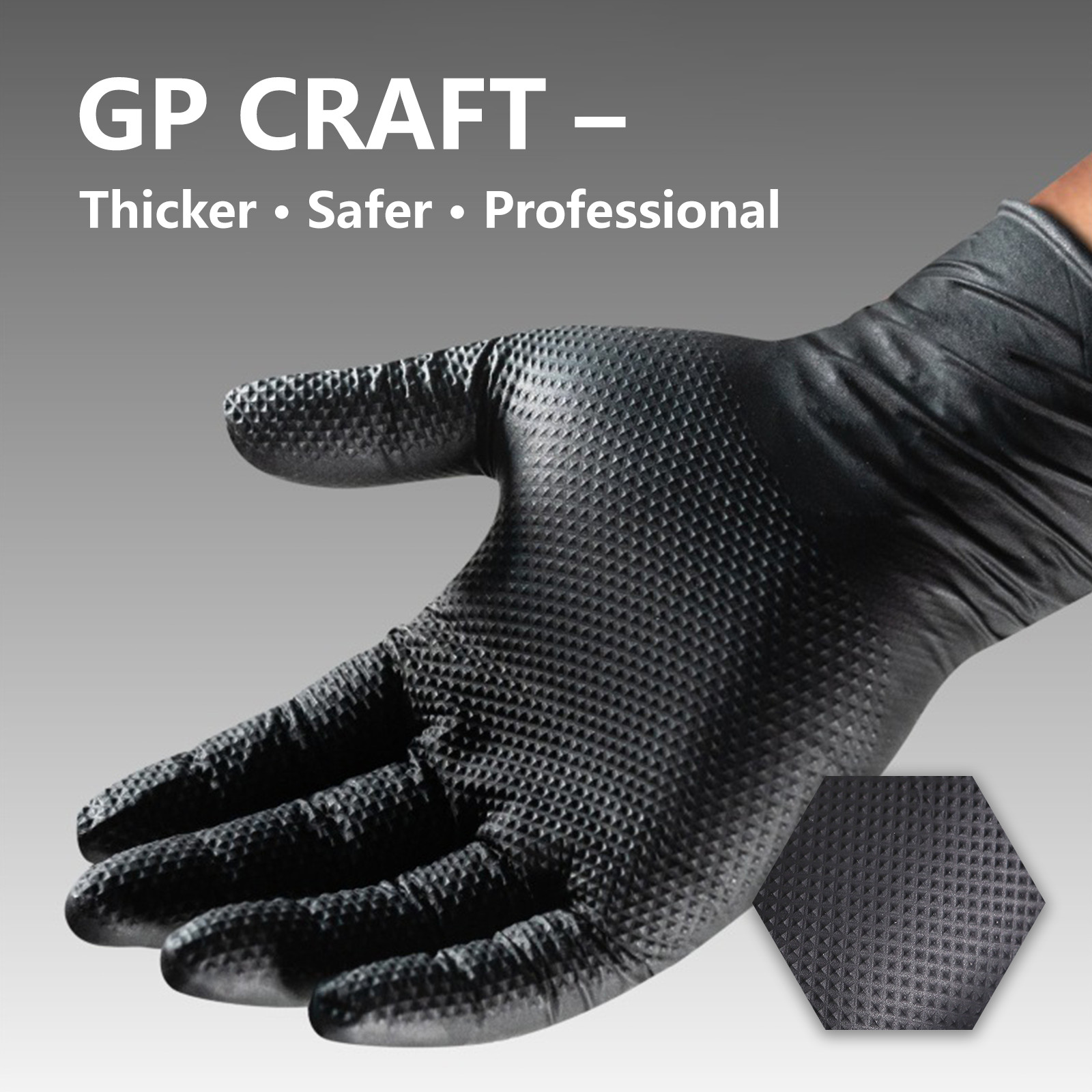 GP Craft Black Large Nitrile Gloves Diamond 8Mil Disposable Latex Free 1000/Case