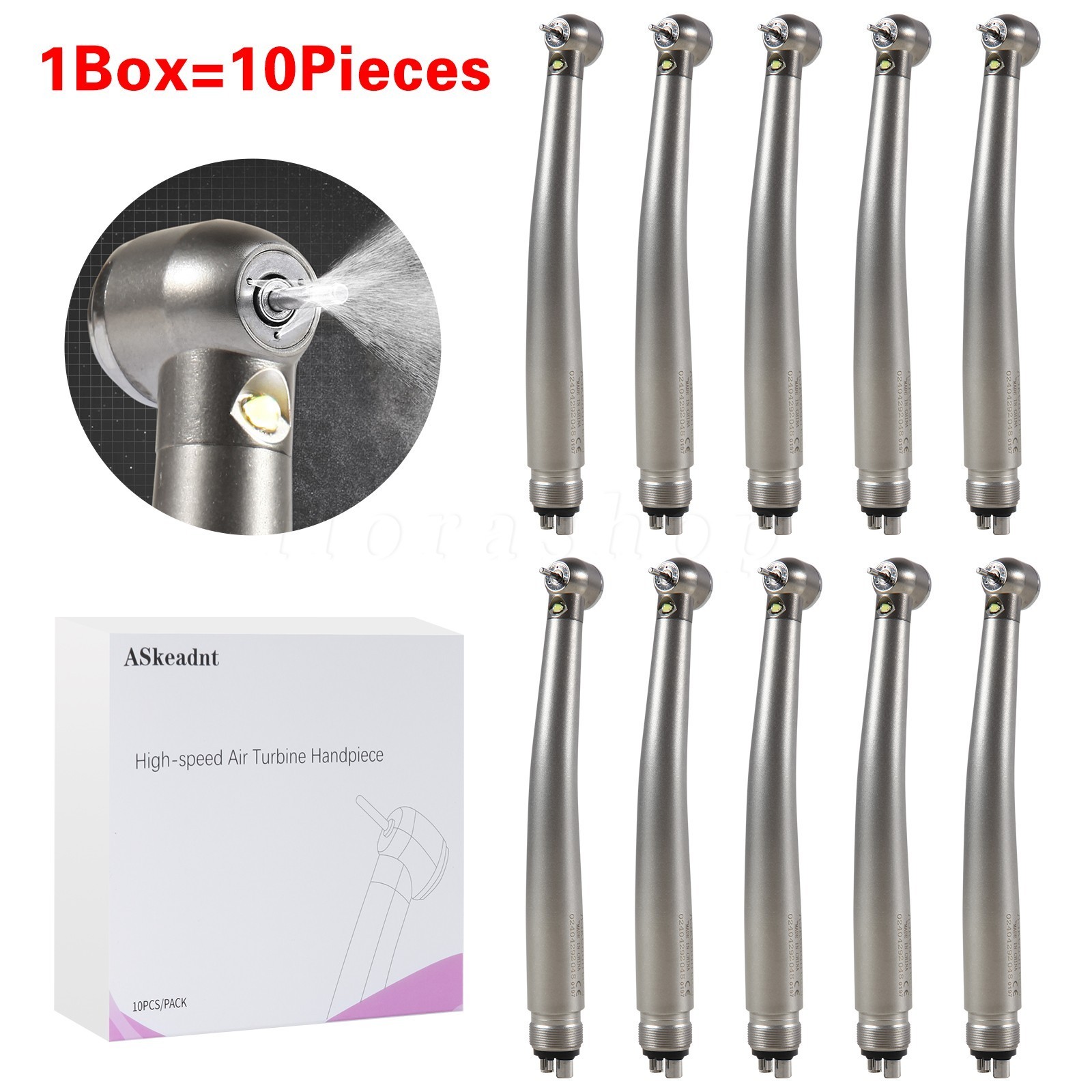 10 PCS Dental LED E-Generator Fiber Optic High Speed Handpiece 4 Hole NSK Style