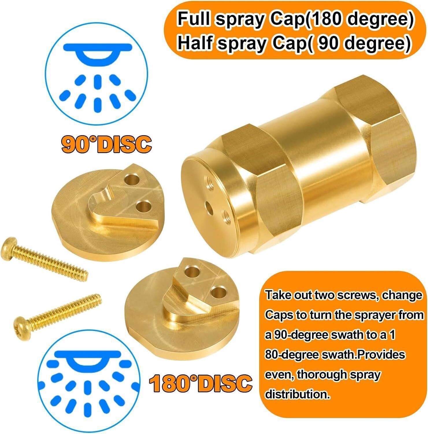 Boomless Spray Nozzle w/90°&180°Caps 1/2″FPT #5 Brass 40PSI 2.0GPM Agricultural