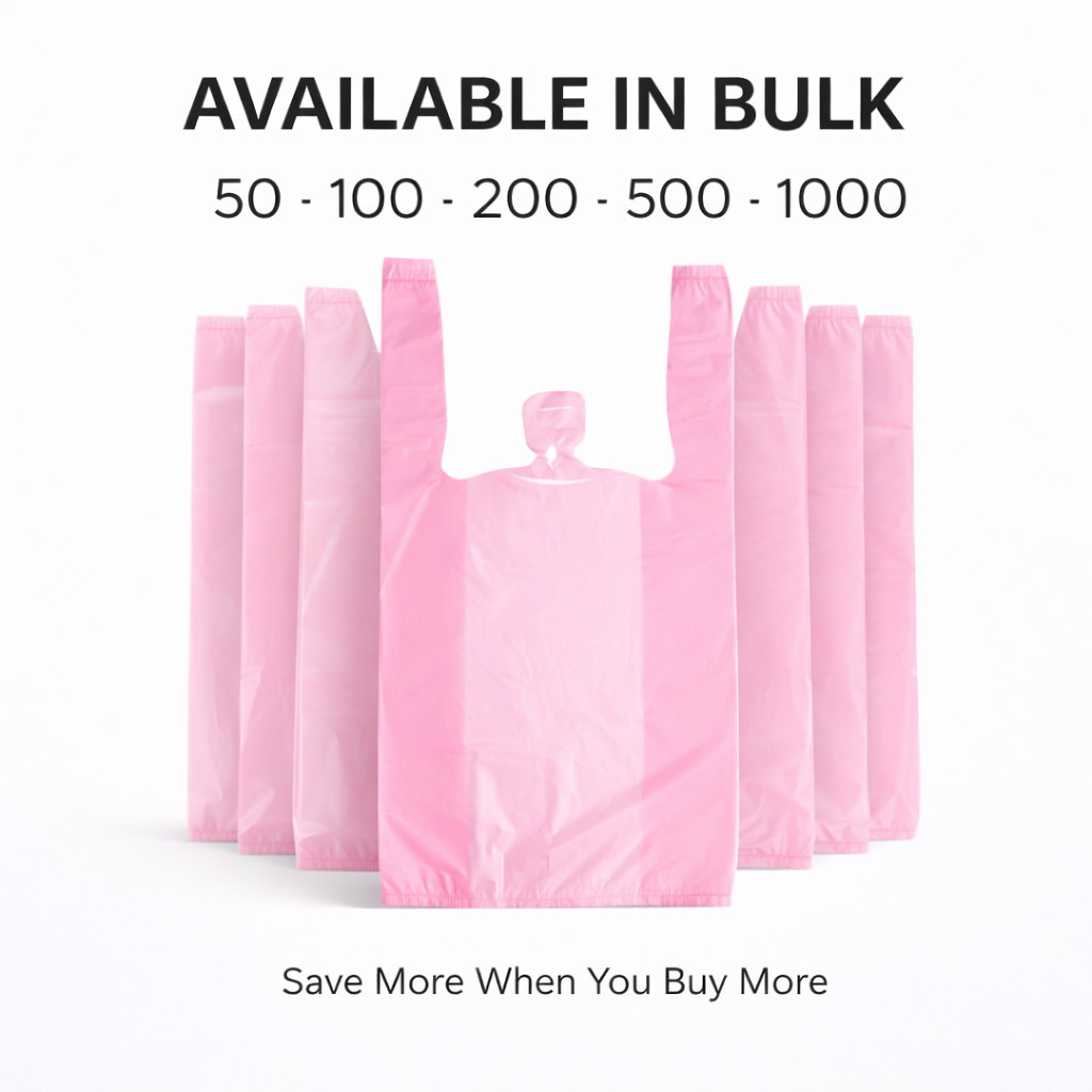 Pink T-Shirt Grocery Shopping Bags 1/10 XSmall 8x4x15 Unprinted 0.55 Mil USA