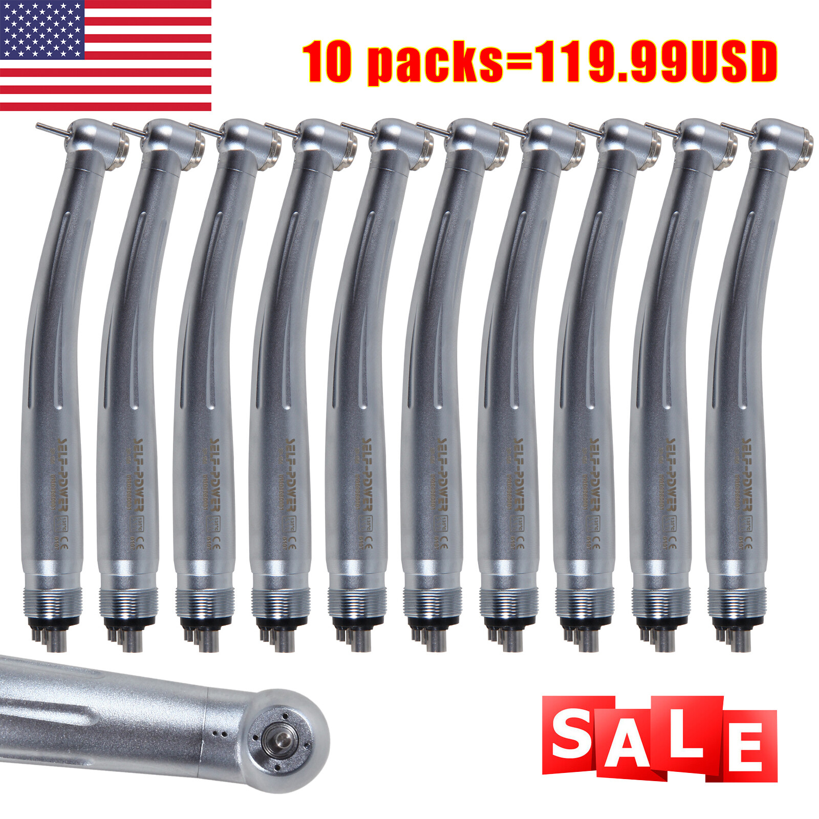 10pcs Dental High Speed Handpiece Turbine 4 Holes NSK Pana Max Style Clean Head