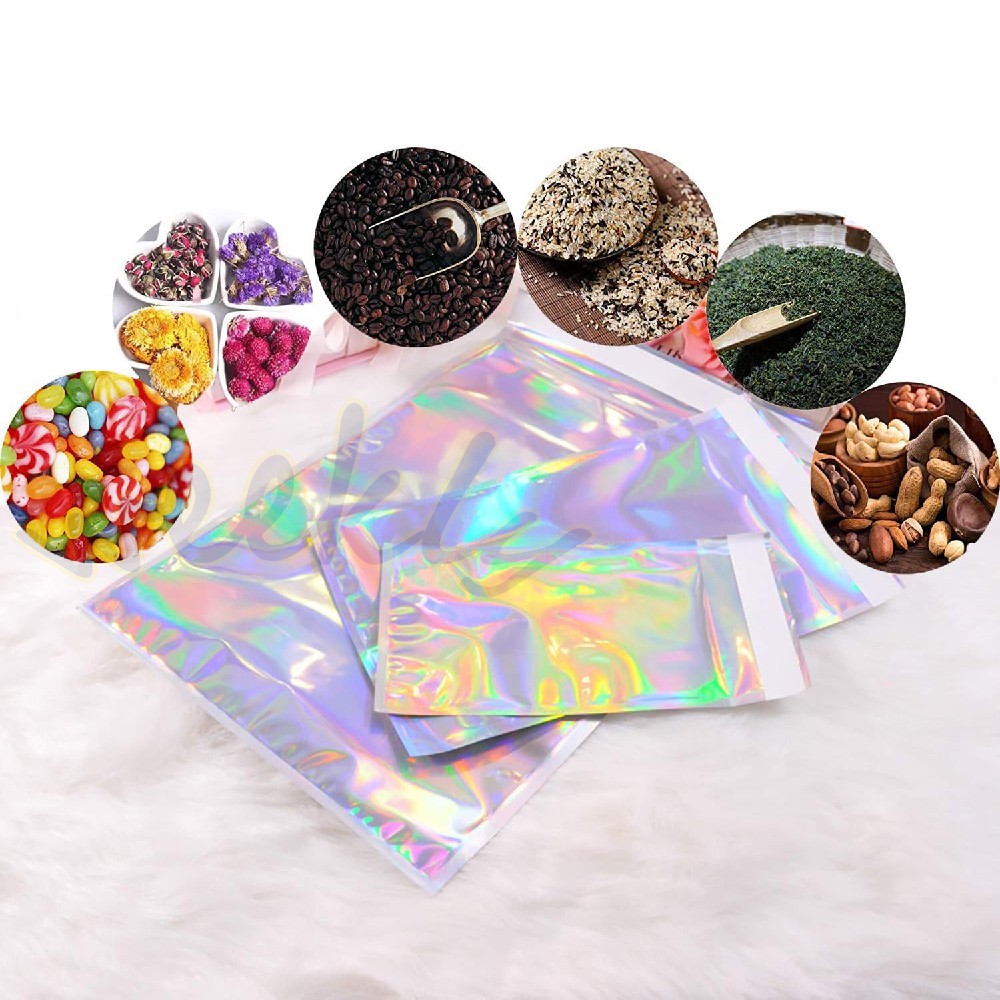 100 Holographic Mylar Foil Bags Smell Proof Resealable Clear Zip Lock Pouch Food