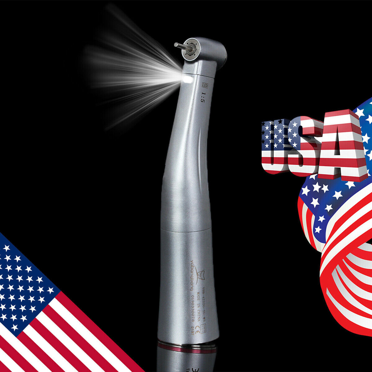 Dental 1:5 LED Fiber Optic Increase Contra Angle Handpiece 4 Way Spray USA