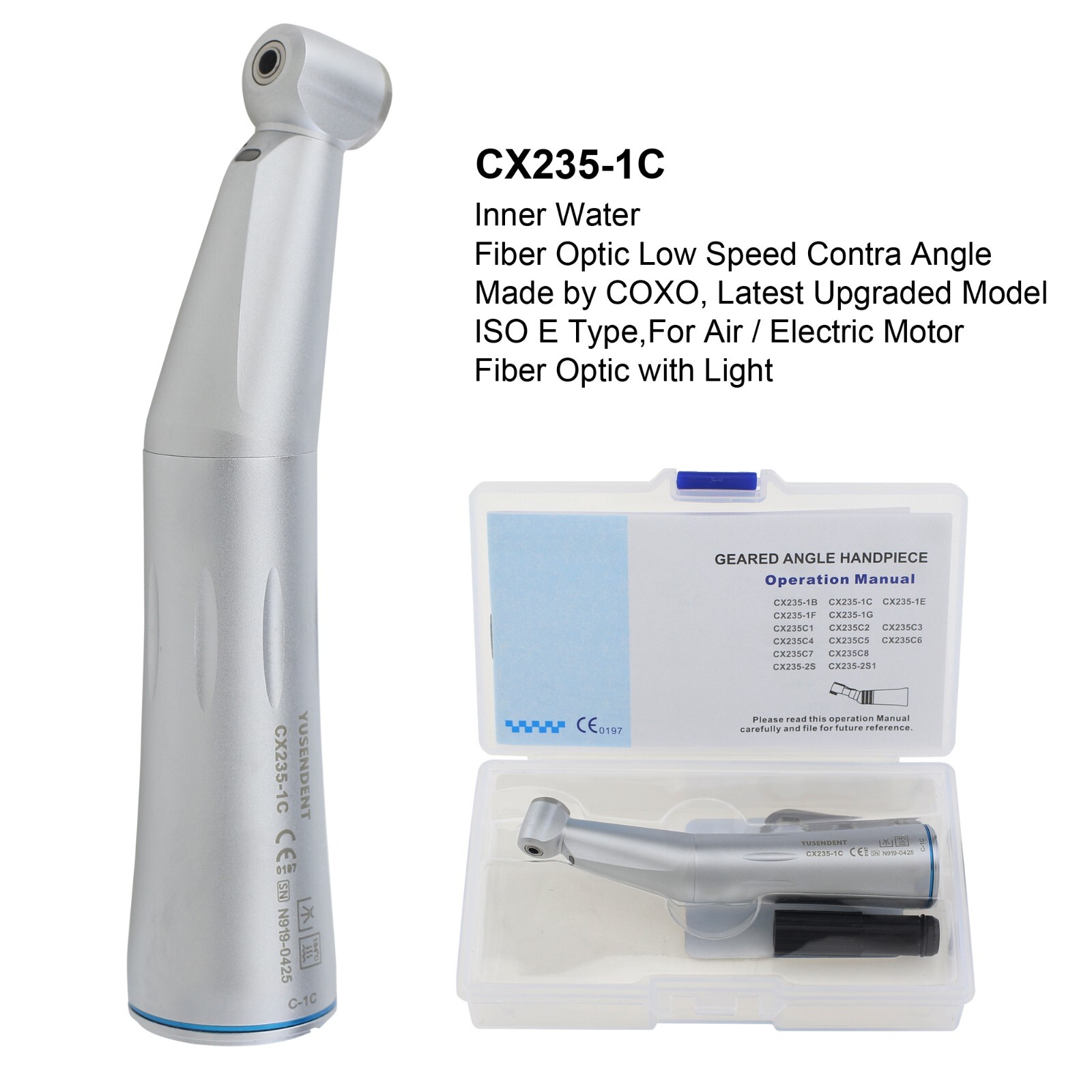 COXO Dental Low Speed Handpiece Contra Angle 1:1 Fiber Optic E Generator LED