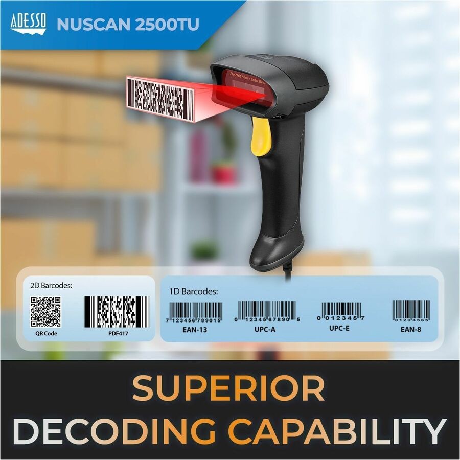Adesso NuScan 2500TU Spill Resistant Antimicrobial 2D Scanner