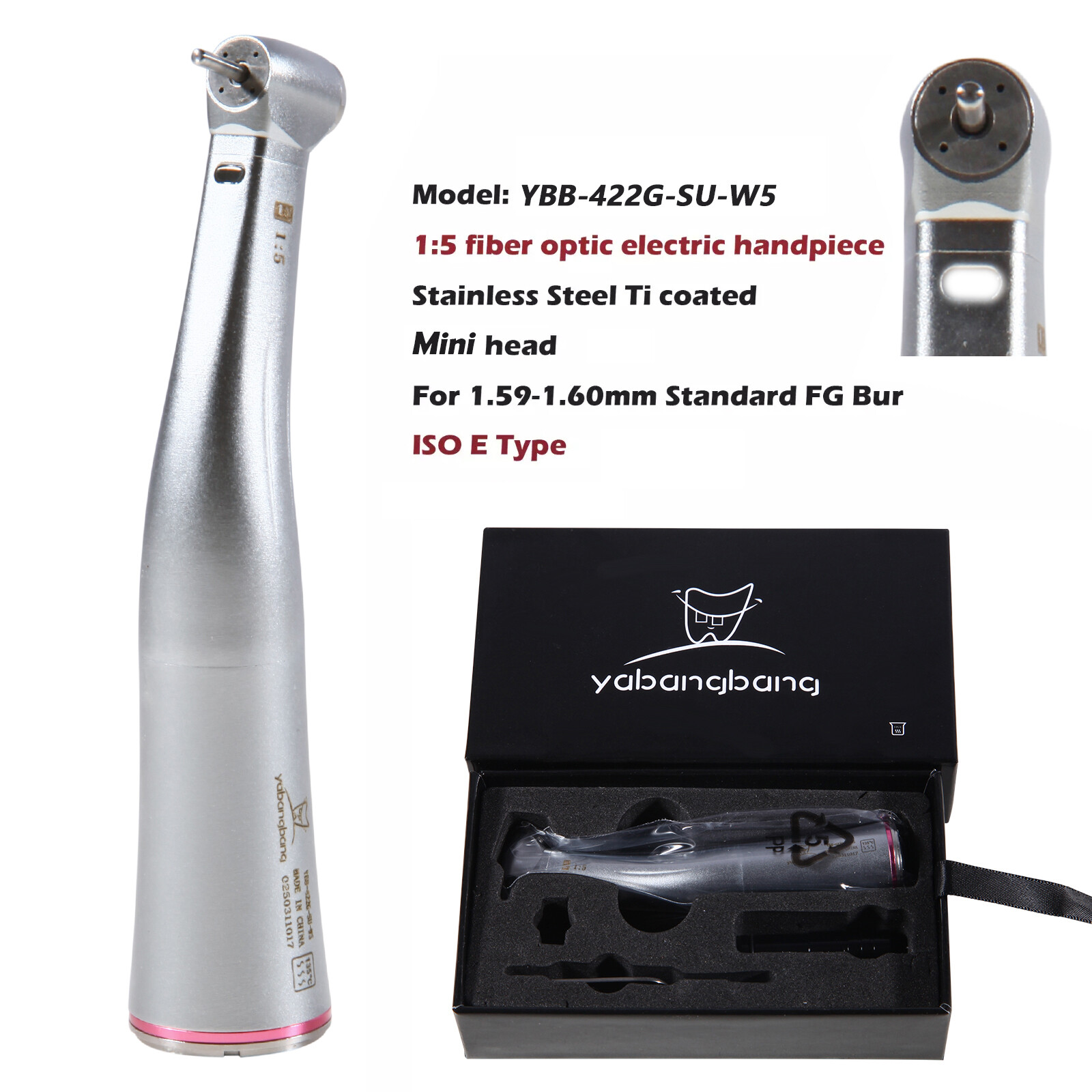 Dental LED 1:5 increasing fiber optic Handpiece Contra Angle slow speed