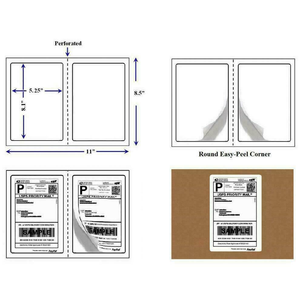 8.5×5.5″ Round Corner Shipping Labels 2 Per Sheet Postage Self-adhesive UPS