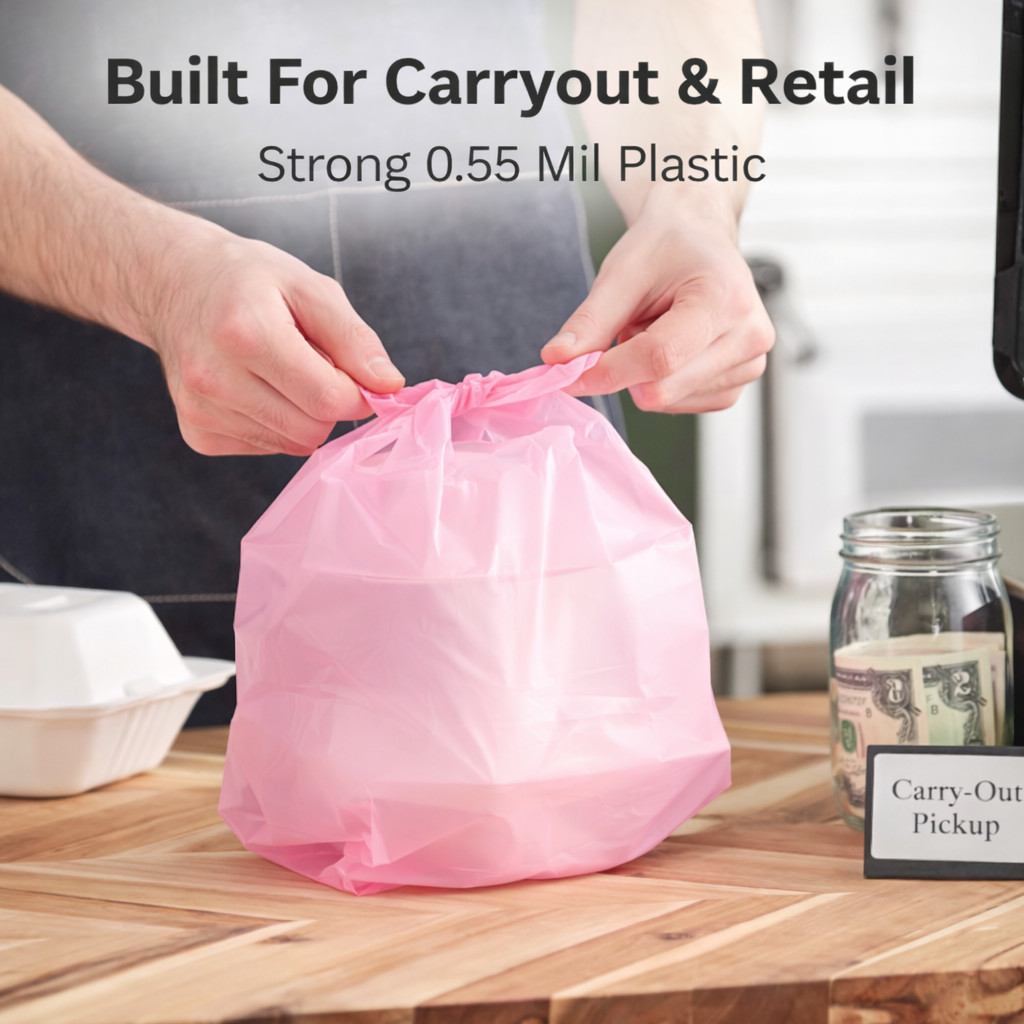Pink T-Shirt Grocery Shopping Bags 1/10 XSmall 8x4x15 Unprinted 0.55 Mil USA