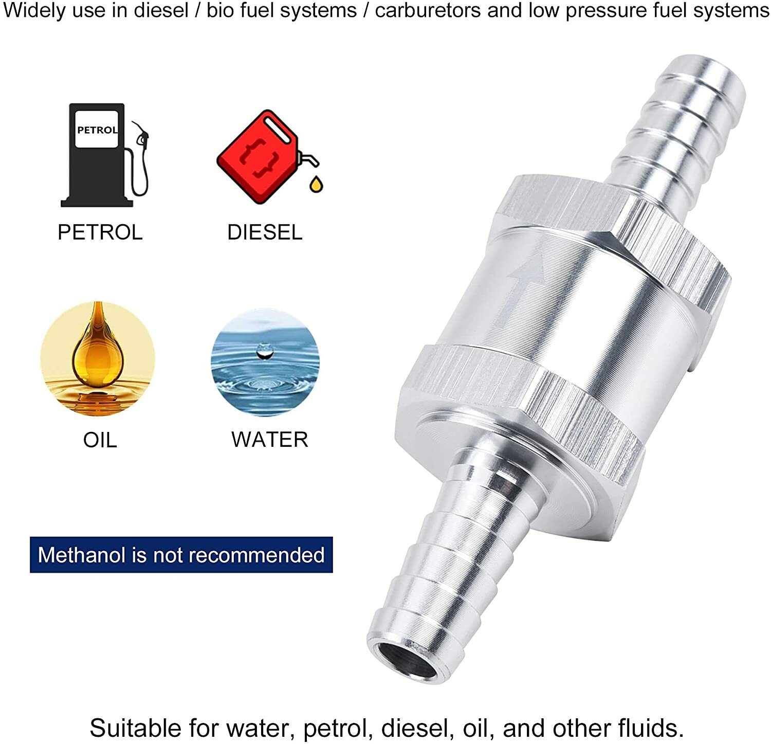 1pcs 10mm 3/8″ Fuel Line Non-Return One Way Air Fuel Oil Check Valve Diesel Gas
