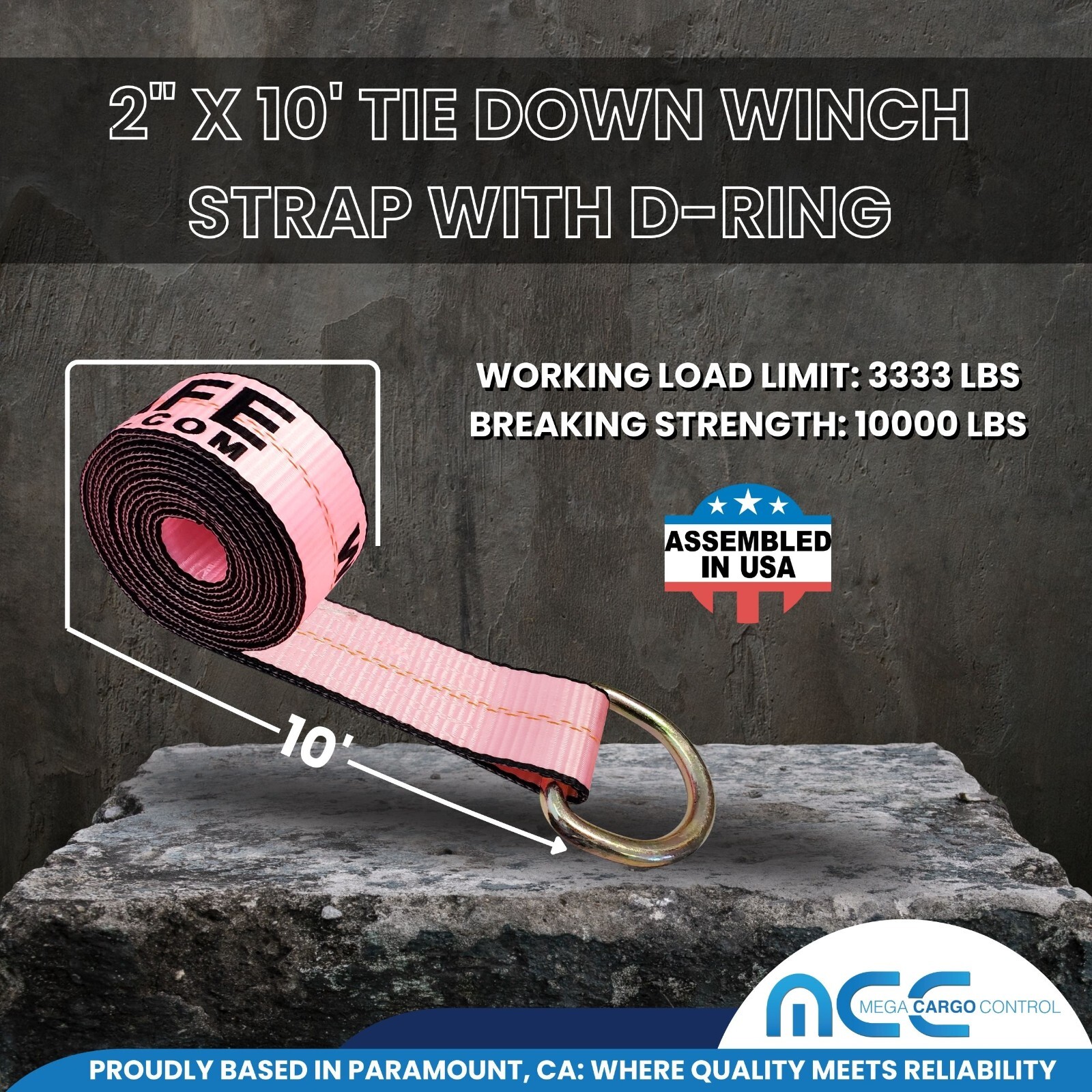 USA 2″ x 10′ Winch Lasso Strap D Ring Tow Truck Trailer Wheel-Lift Tire Harness