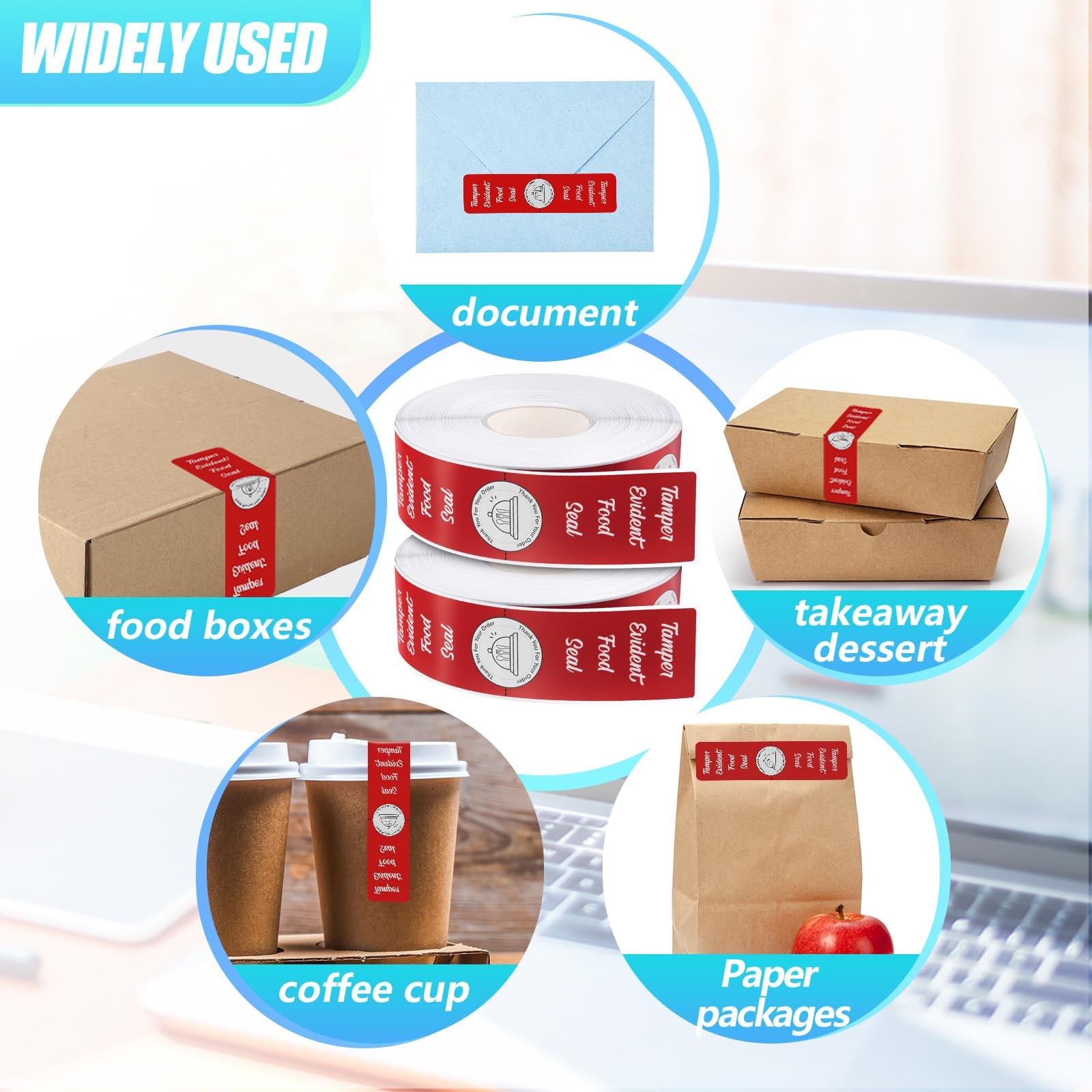 1000 Pieces Tamper Evident Stickers for Food Delivery 1.5 x 6 Inches Red Tamp…