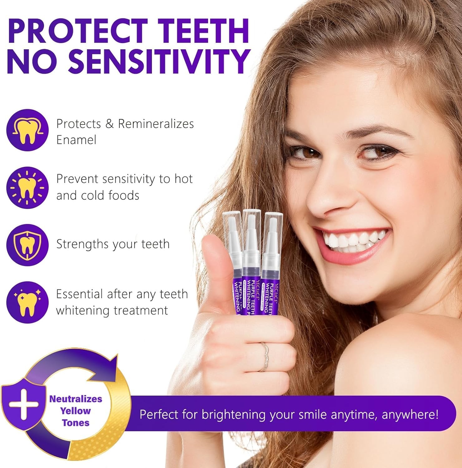Teeth Whitening Pen 6 Pack, Professional Purple Teeth Whitening Gel for Rapid St