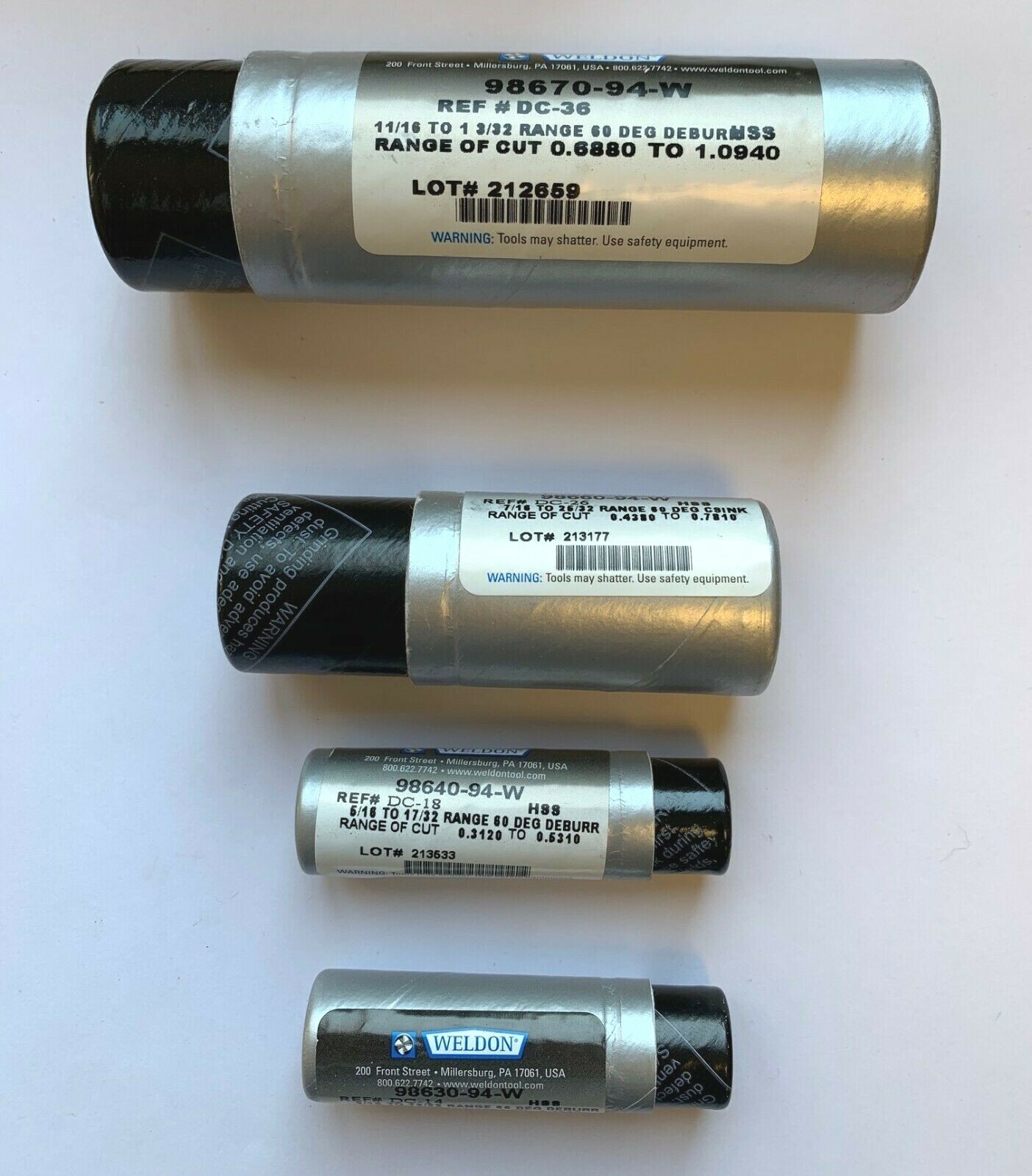 WELDON 60 DB 6 PC 60 DEG ZERO FLUTE COUNTERSINK & DEBURRING SET – USA