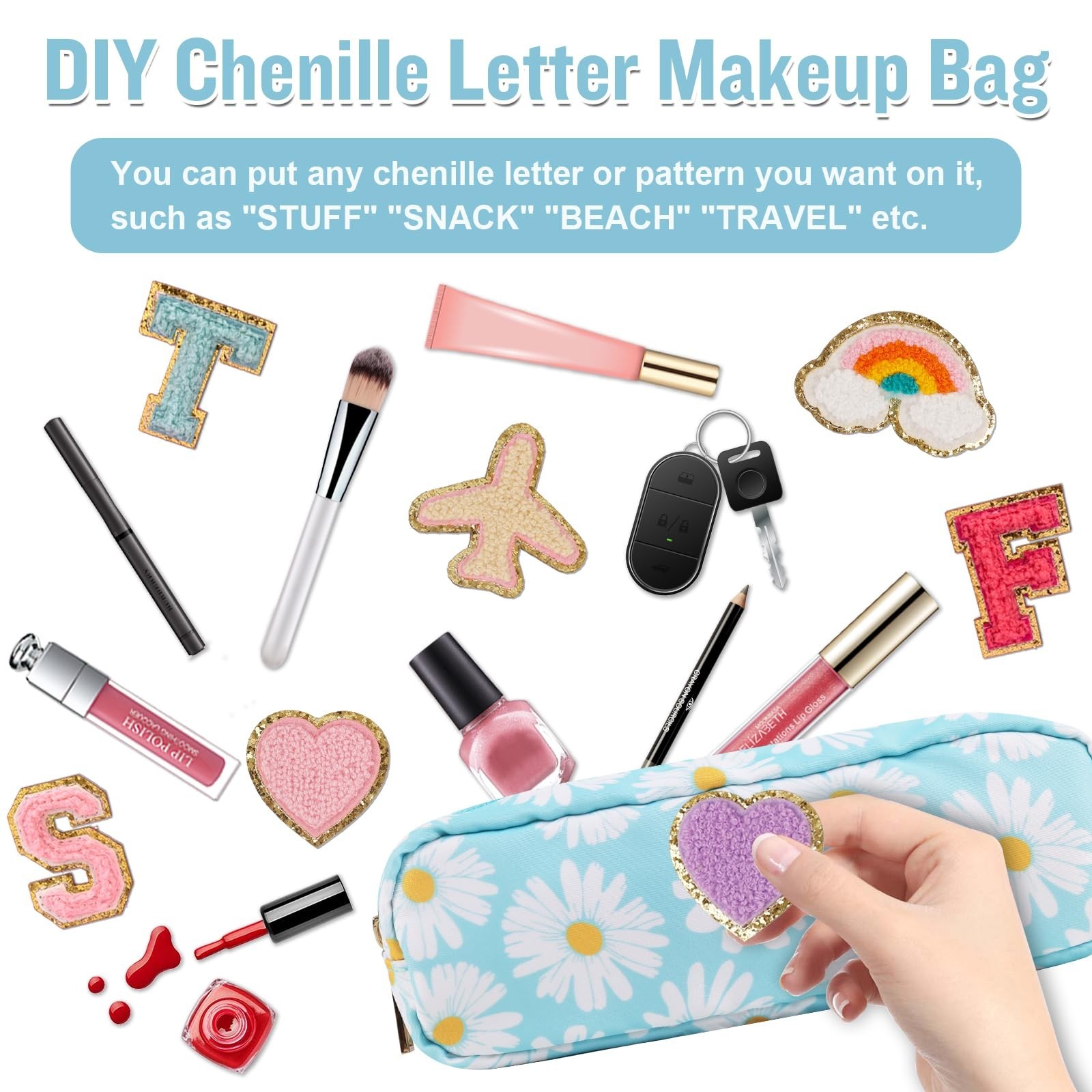 Nylon Small Floral Makeup Bag, Slim Preppy Cute Makeup Brush Case, Waterproof…