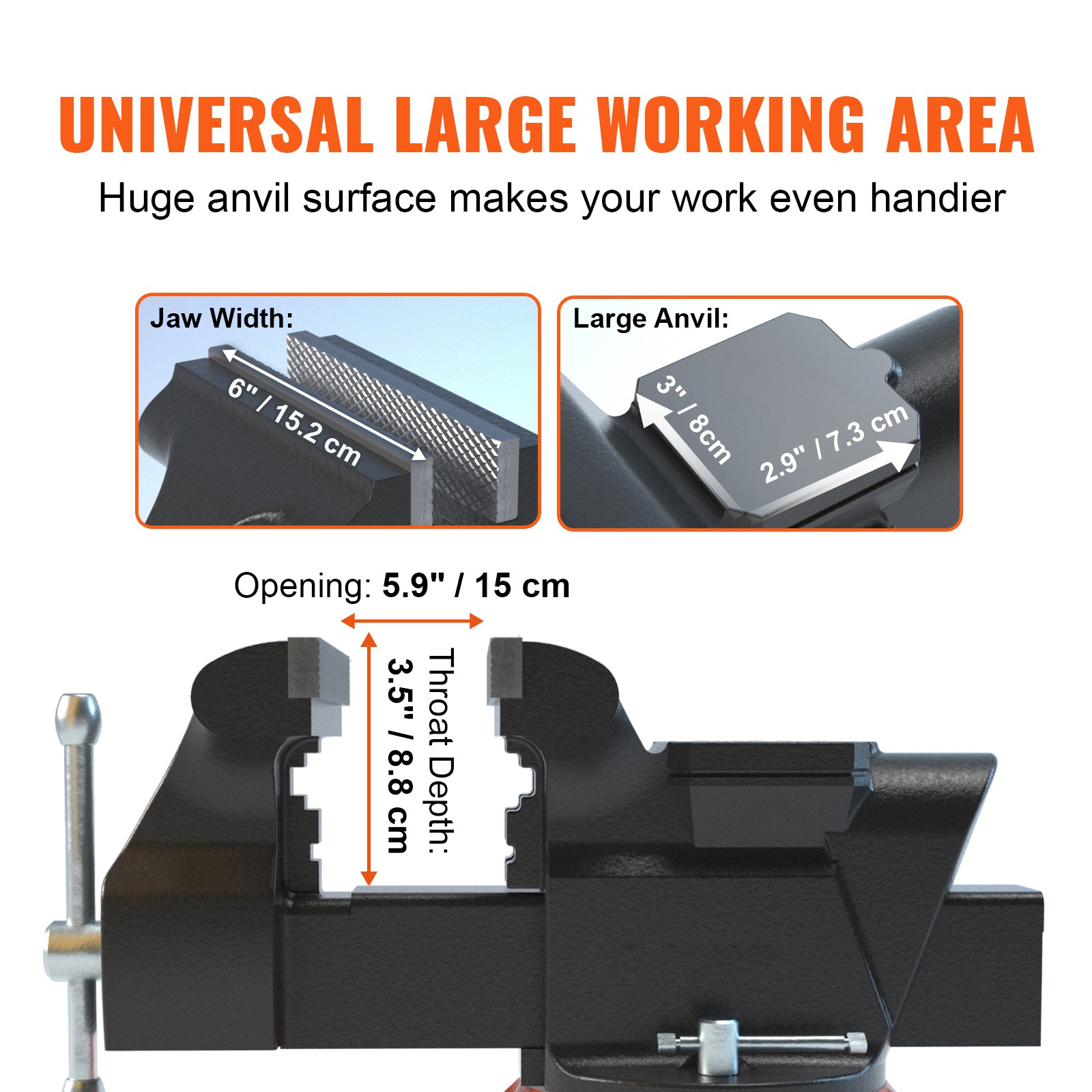 6″ Bench Vise w/ Anvil 360°Swivel Locking Base Heavy Duty Ductile Iron