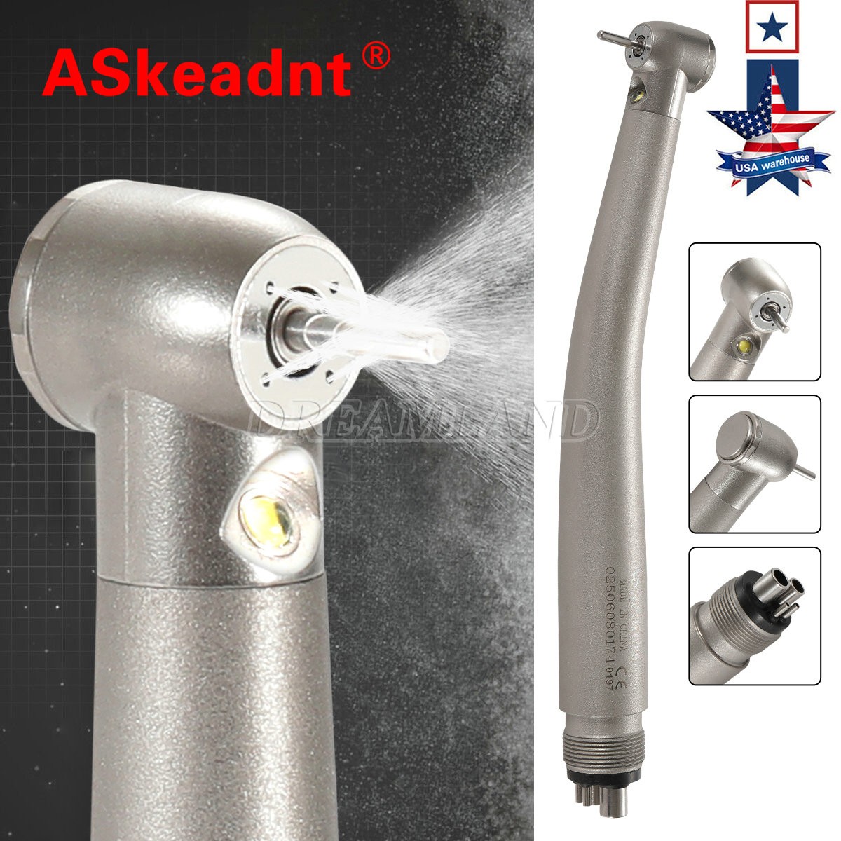 NSK Style Dental LED E-generator Fiber Optic 4 Spray Handpiece 4H Standard Head