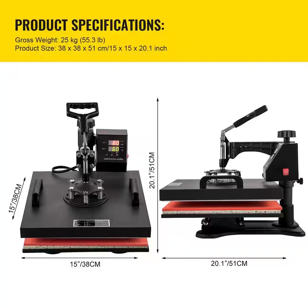 8-In-1 Heat Press 15 In. X15 In. Digital Transfer Sublimation Machine for T-Shir