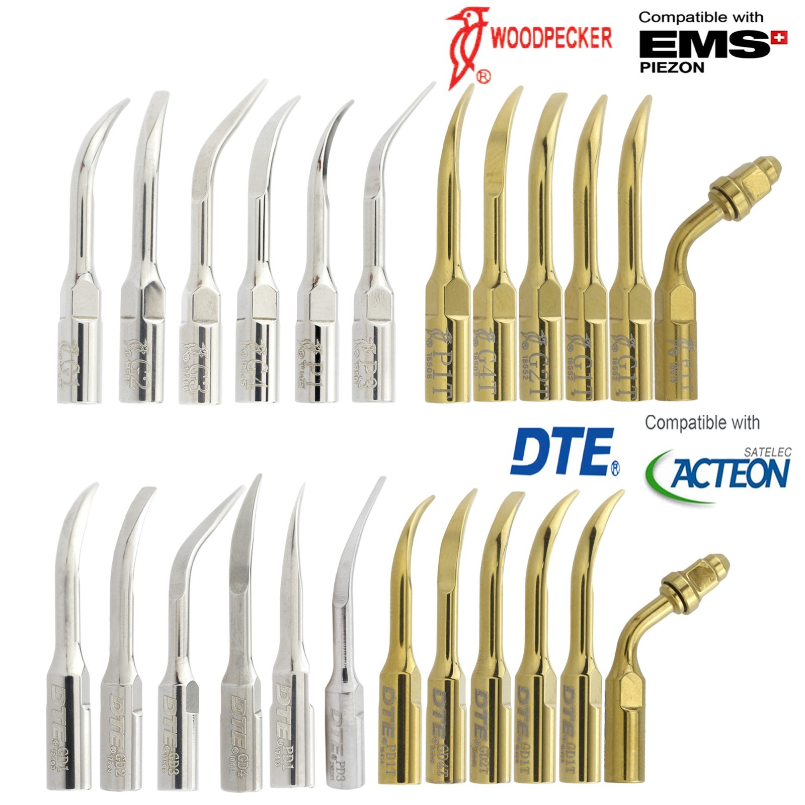 Woodpecker DTE Scaler Tip Endo Periodontal G1 P3 GD4 ED1T fit Acteon Satelec EMS