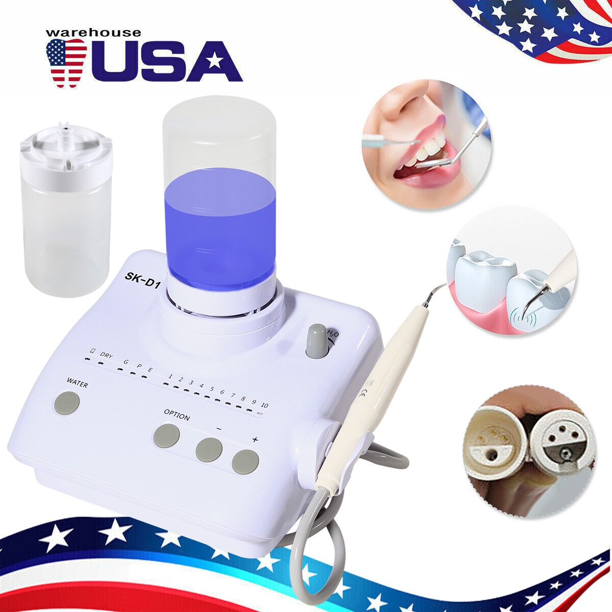 SK-D1 Dental Ultrasonic Piezo Scaler Unit w/2*Bottles 5*Tips For DTE SATELEC FDA