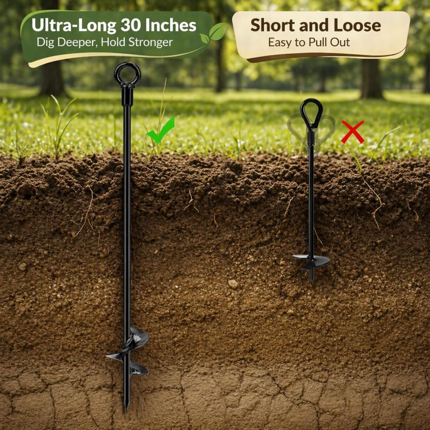 Heavy Duty 30” Ground Anchors Kit with Cable & Turnbuckle for Secure Tie-Downs